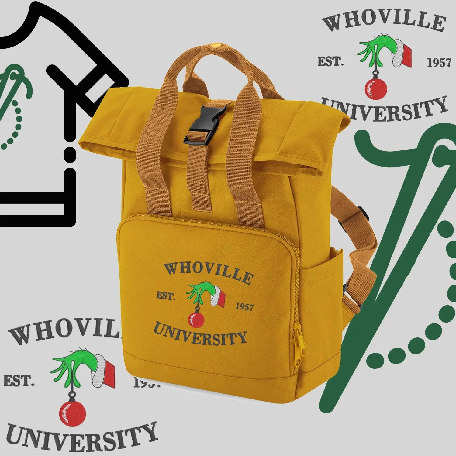 Plecak "Grinch University"-haft komputerowy, styl z przesłaniem Haft z radości