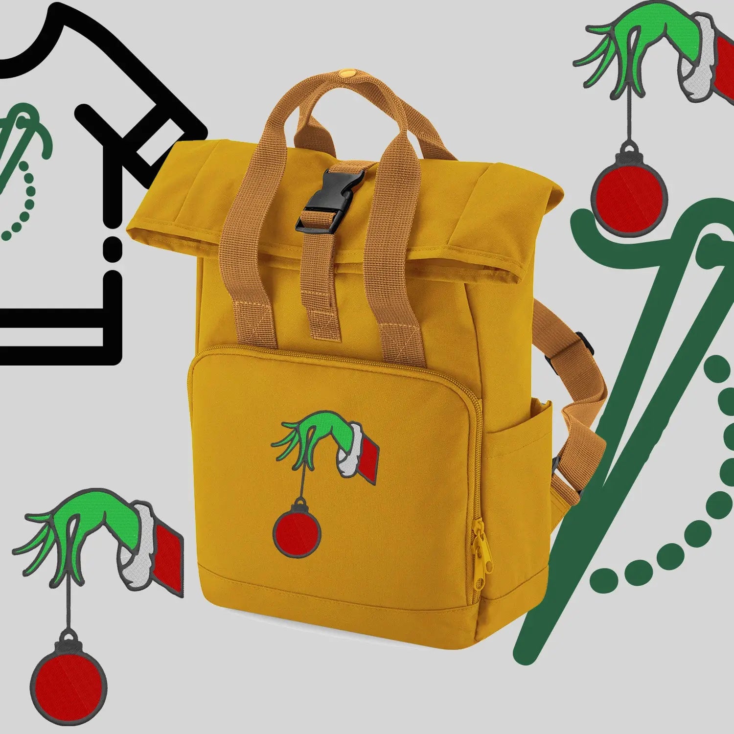 Plecak "Grinch Bombka"-haft komputerowy, styl z przesłaniem Haft z radości