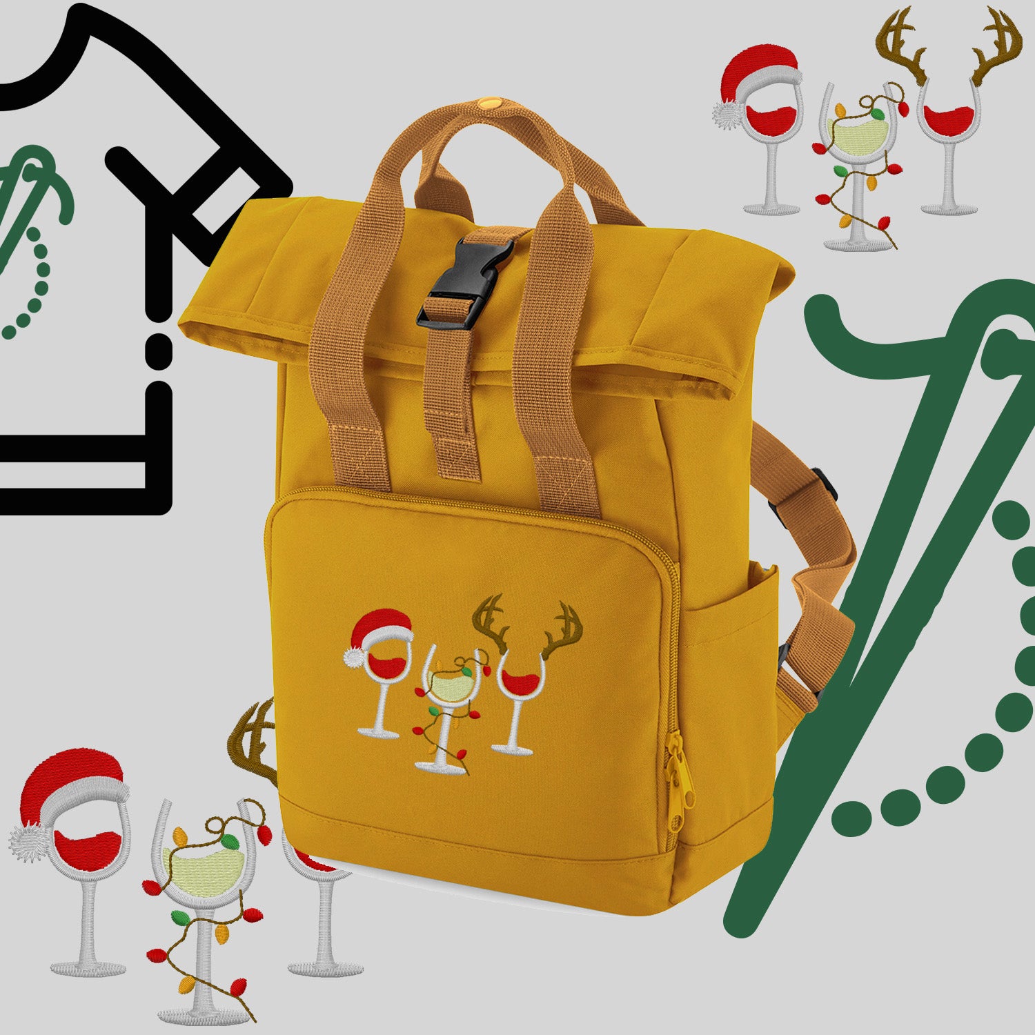 Plecak "Kieliszki Świąteczne"-haft komputerowy, styl z przesłaniem