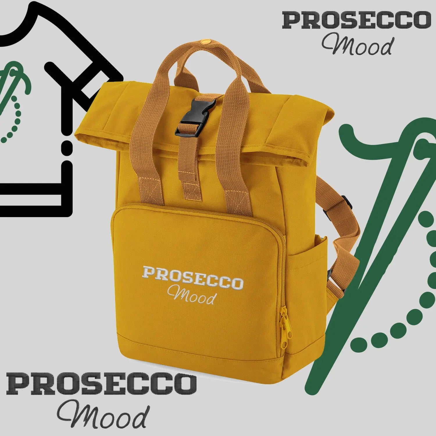 Plecak "Prosecco Mood"-haft komputerowy, styl z przesłaniem Haft z radości