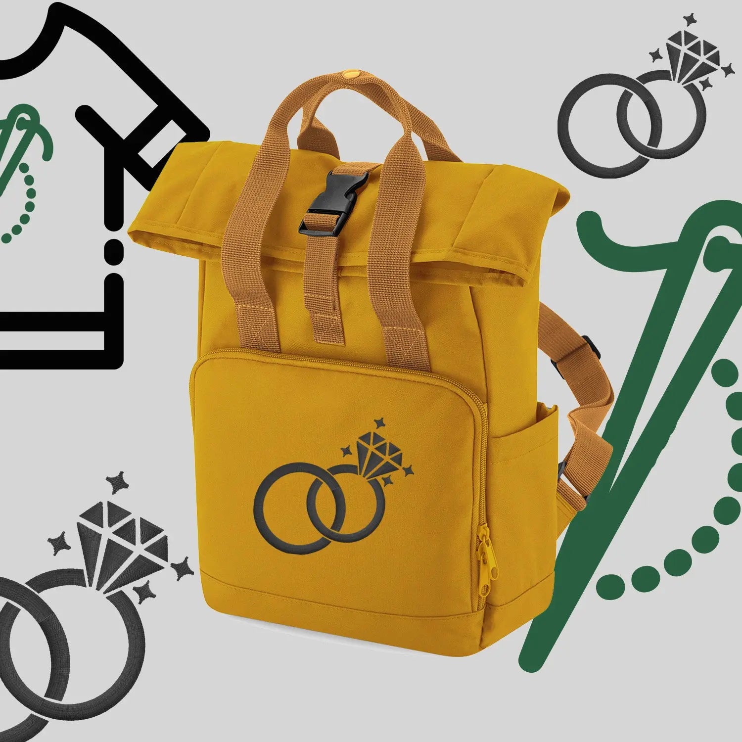 Plecak "Ślubne obrączki"-haft komputerowy, styl z przesłaniem Haft z radości