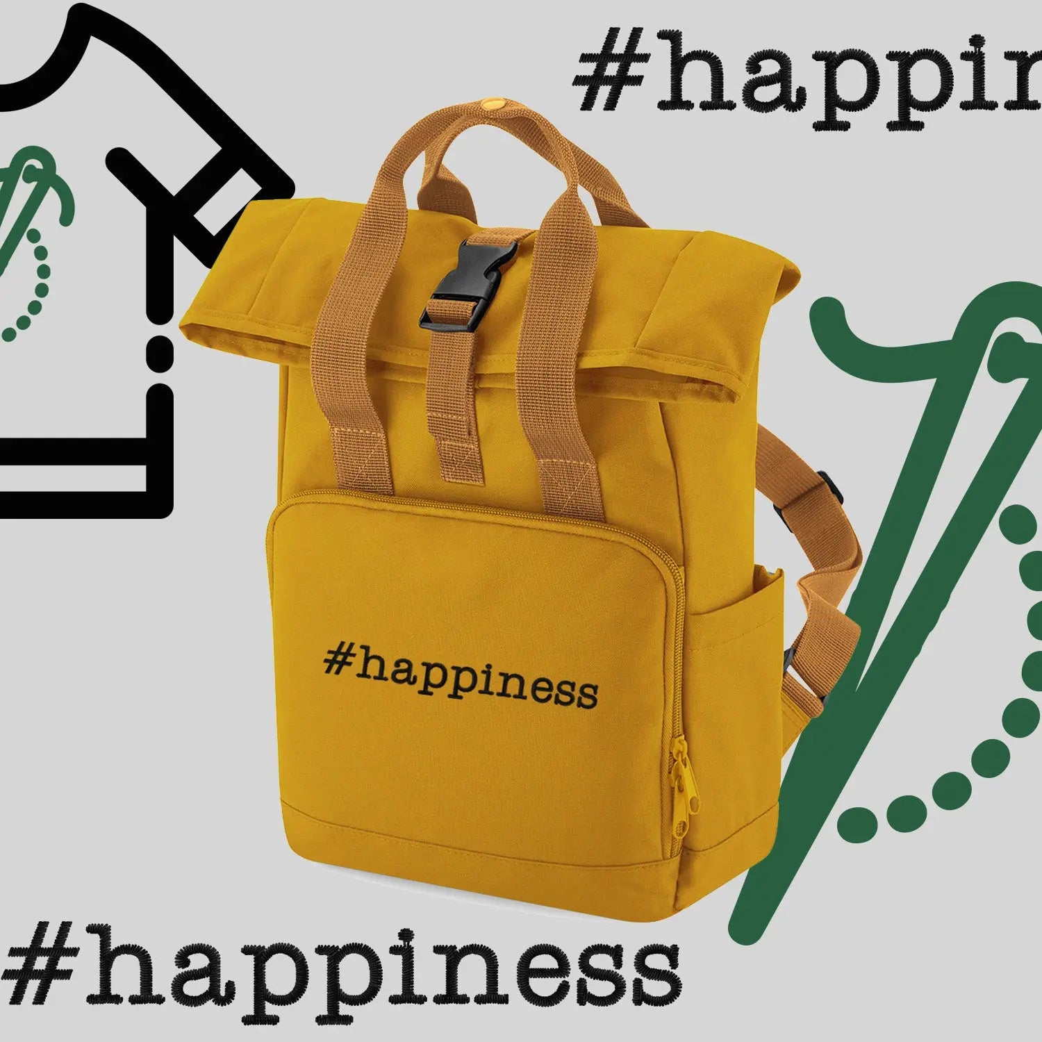 Plecak "#happiness"-haft komputerowy, styl z przesłaniem Haft z radości