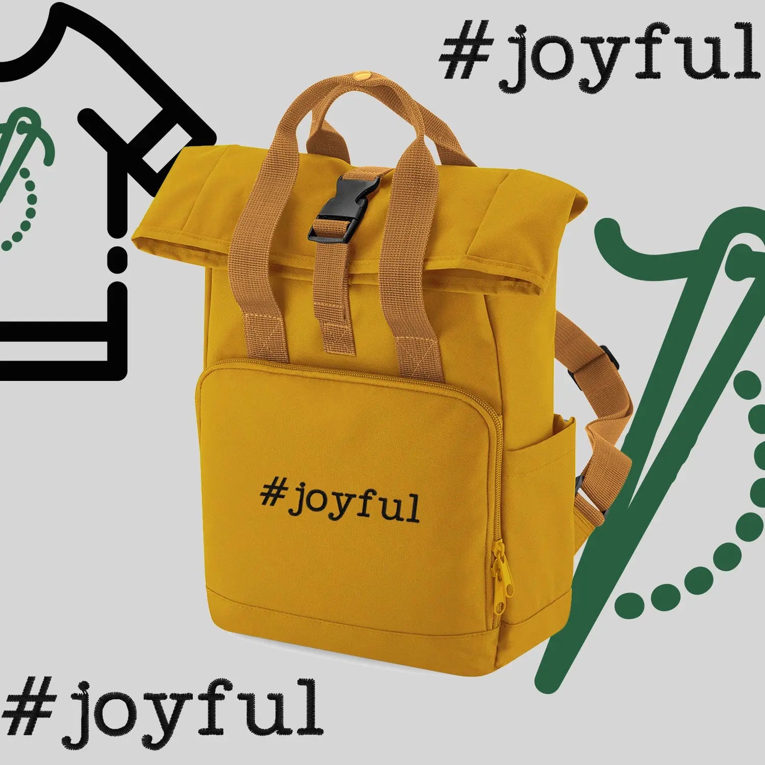 Plecak "#joyful"-haft komputerowy, styl z przesłaniem Haft z radości