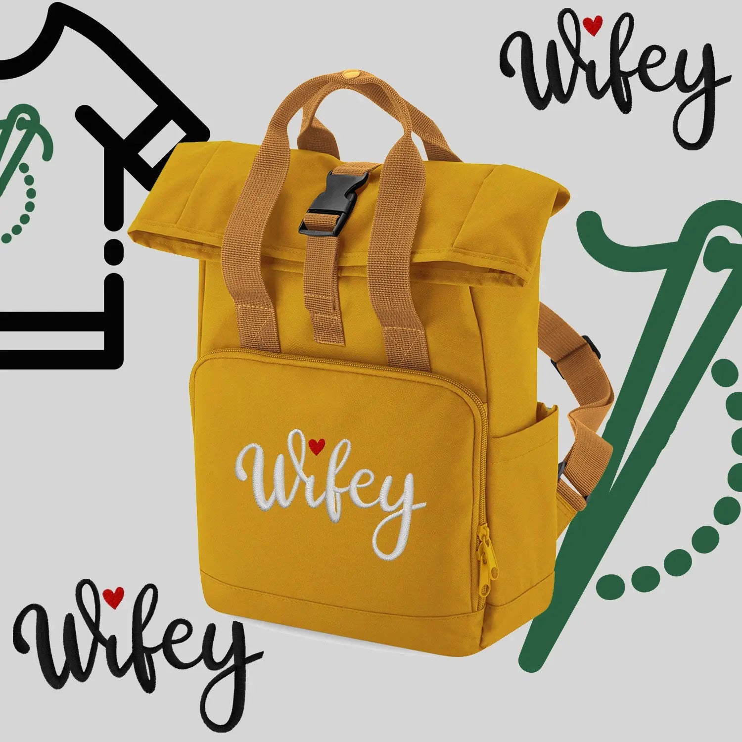 Plecak "Wifey"-haft komputerowy, styl z przesłaniem Haft z radości