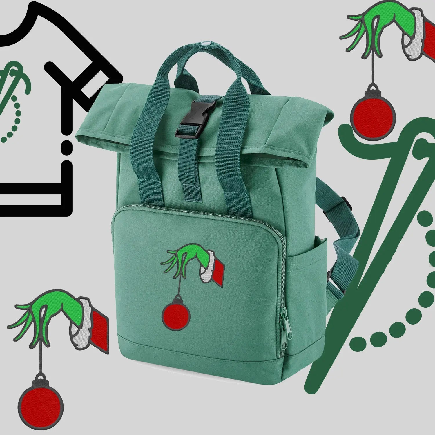 Plecak "Grinch Bombka"-haft komputerowy, styl z przesłaniem Haft z radości