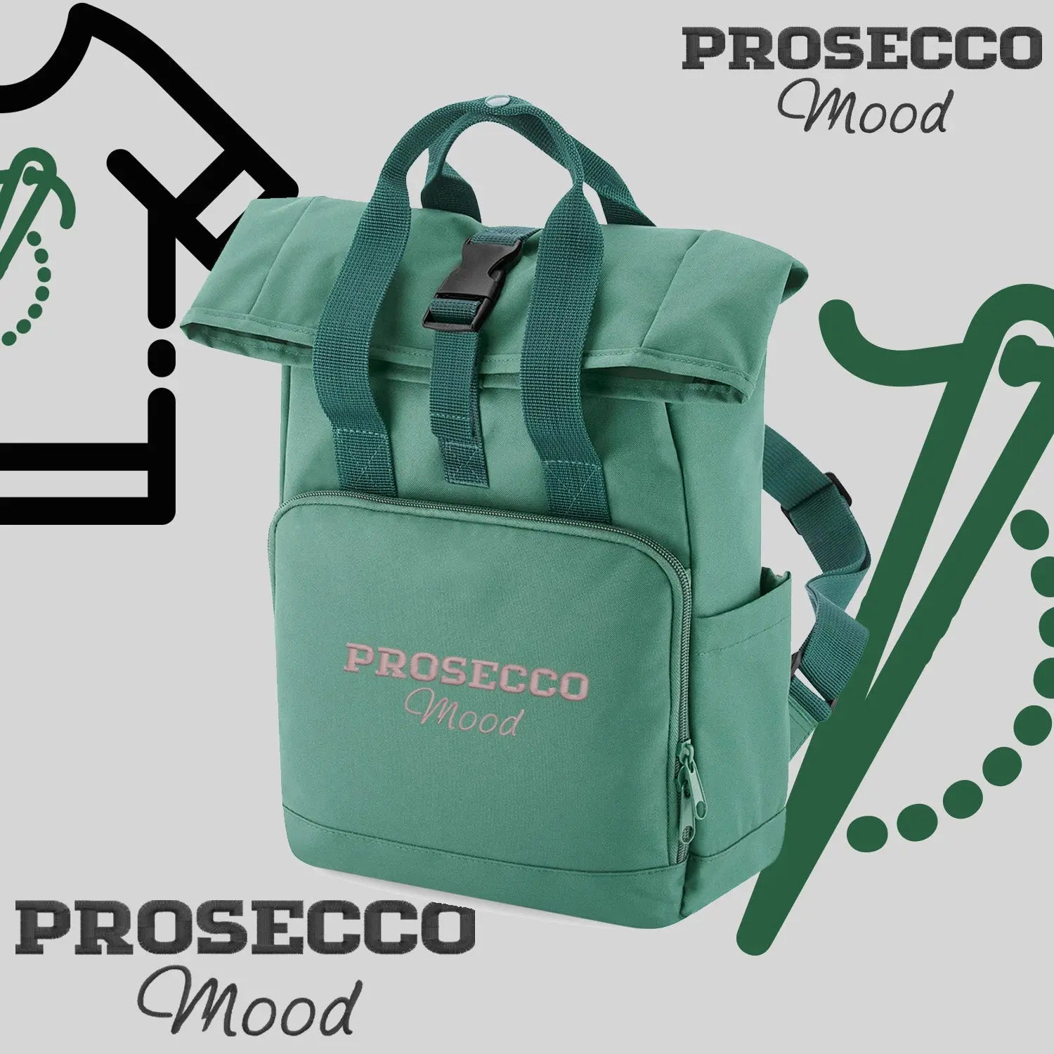 Plecak "Prosecco Mood"-haft komputerowy, styl z przesłaniem Haft z radości