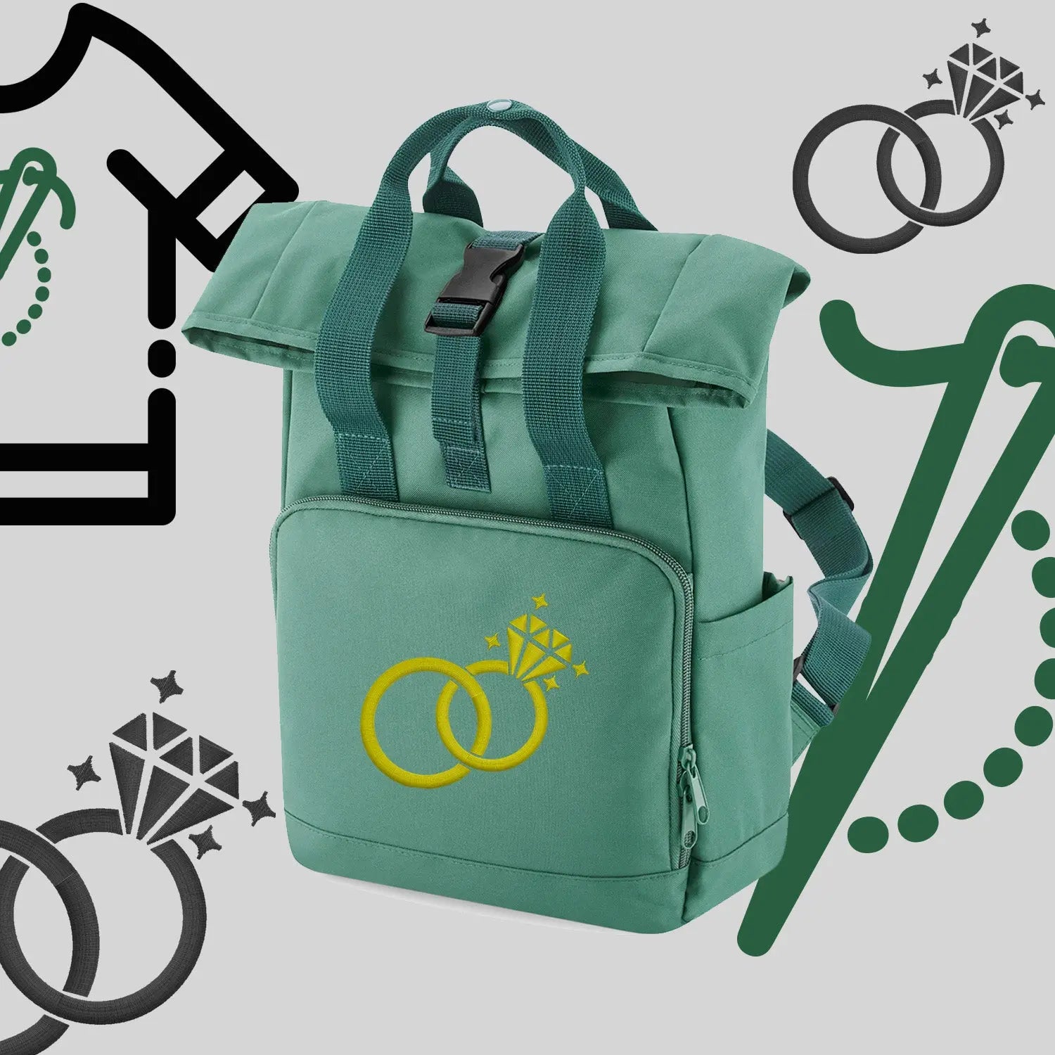 Plecak "Ślubne obrączki"-haft komputerowy, styl z przesłaniem Haft z radości