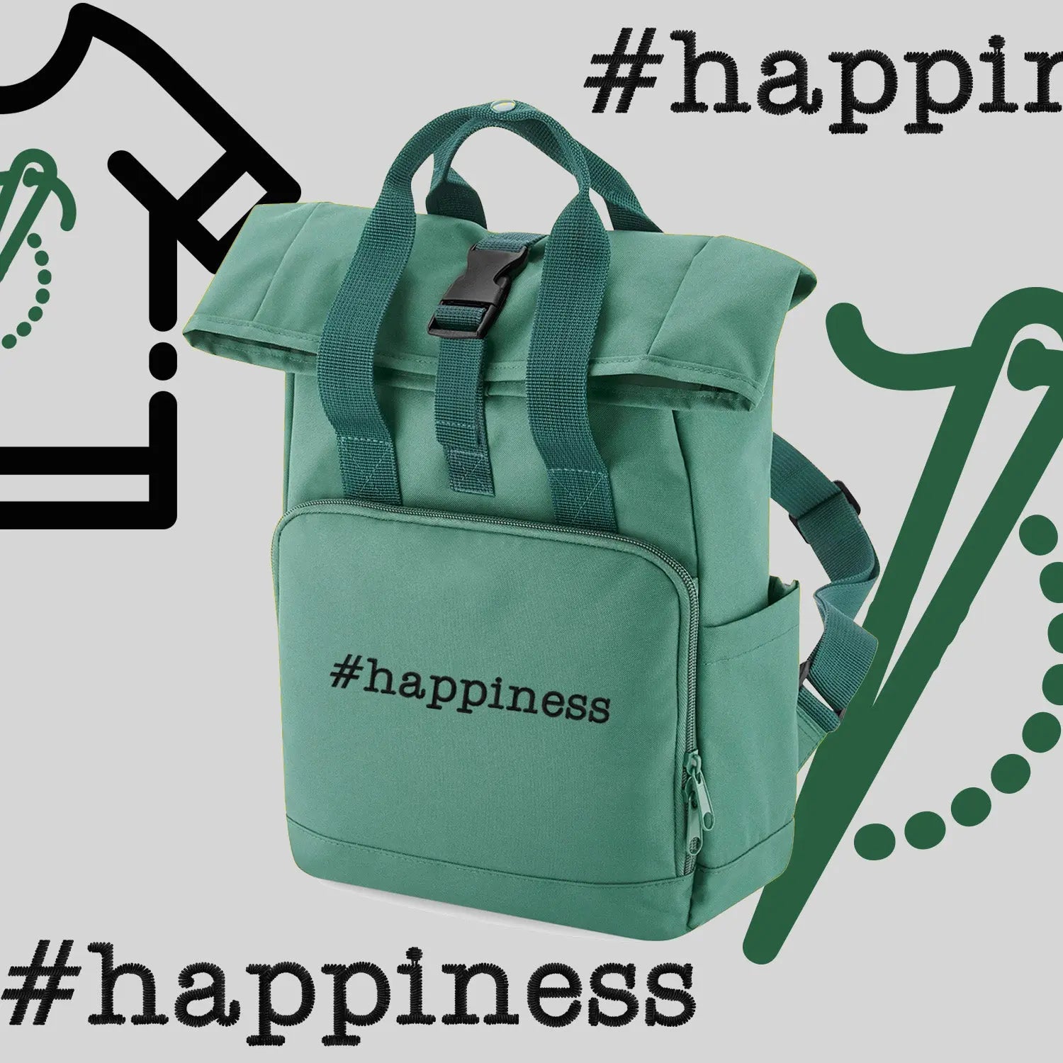 Plecak "#happiness"-haft komputerowy, styl z przesłaniem Haft z radości