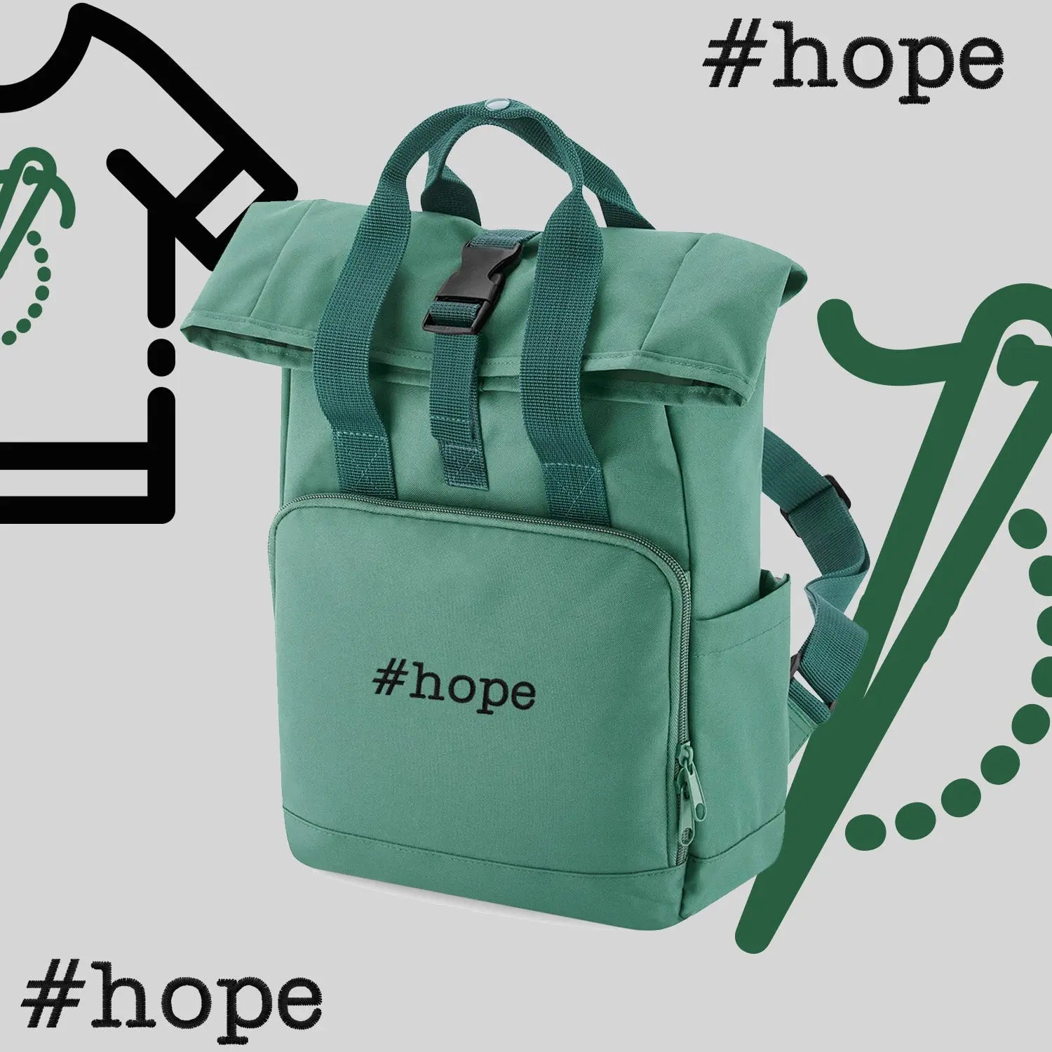 Plecak "#hope"-haft komputerowy, styl z przesłaniem Haft z radości