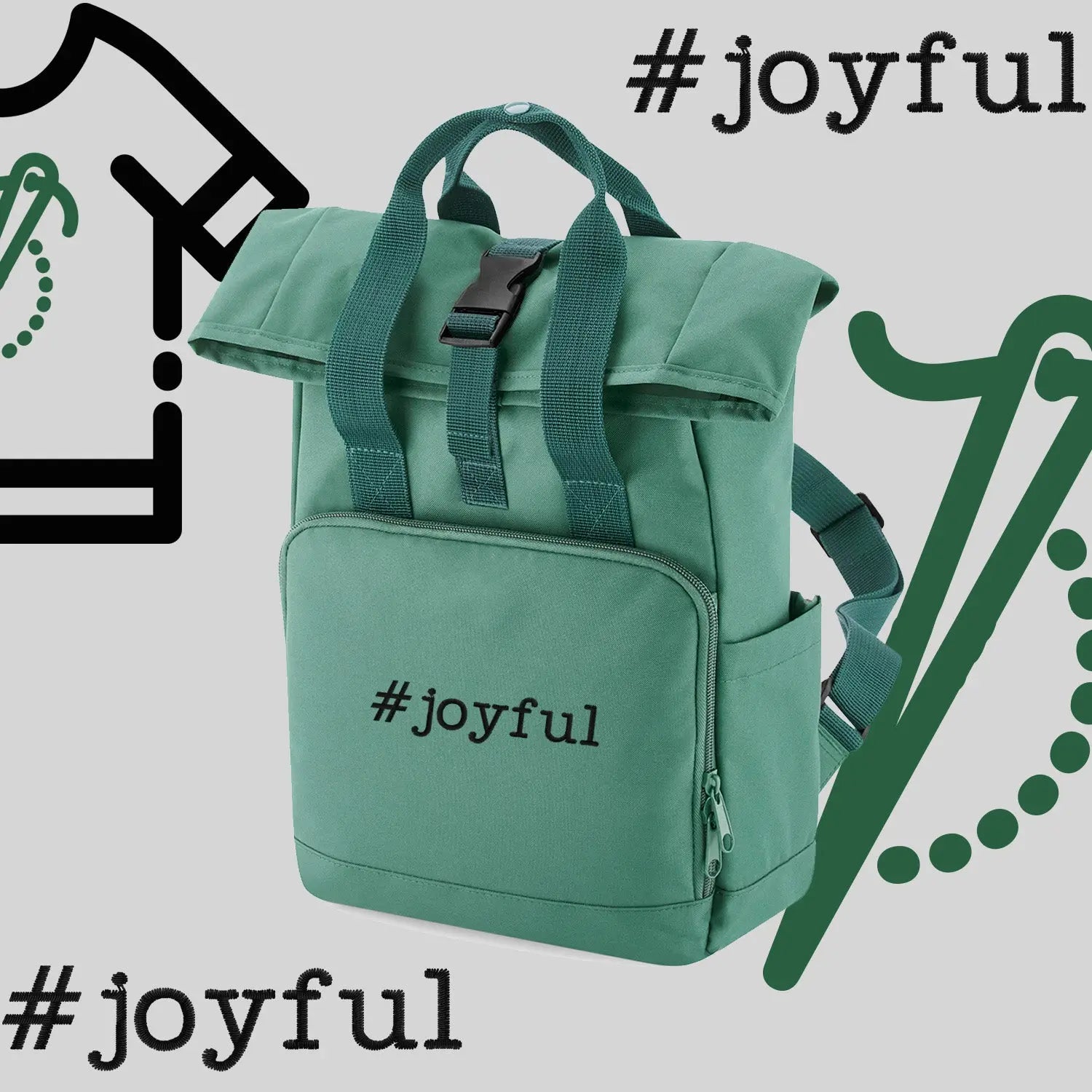 Plecak "#joyful"-haft komputerowy, styl z przesłaniem Haft z radości