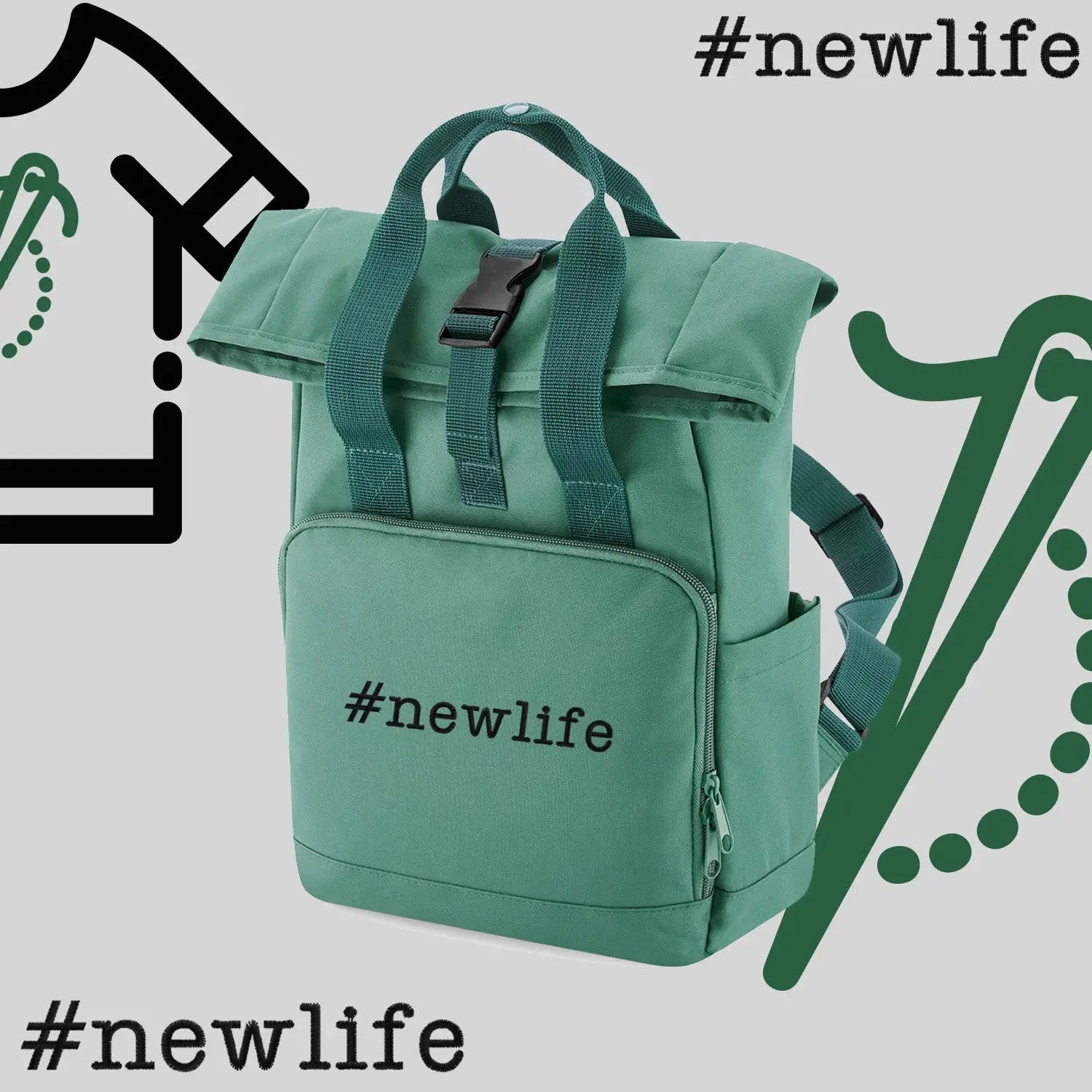 Plecak "#newlife"-haft komputerowy, styl z przesłaniem Haft z radości