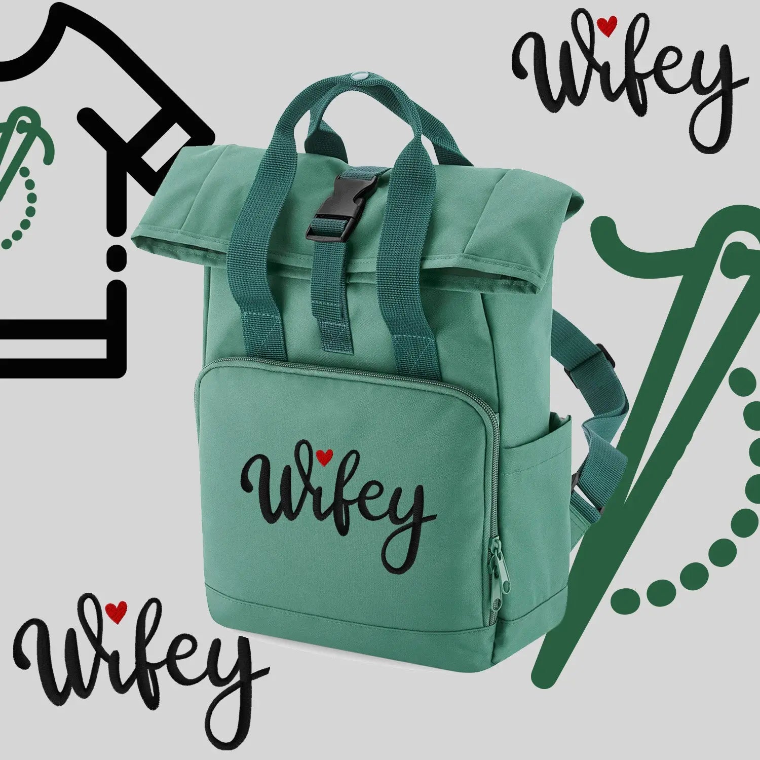 Plecak "Wifey"-haft komputerowy, styl z przesłaniem Haft z radości