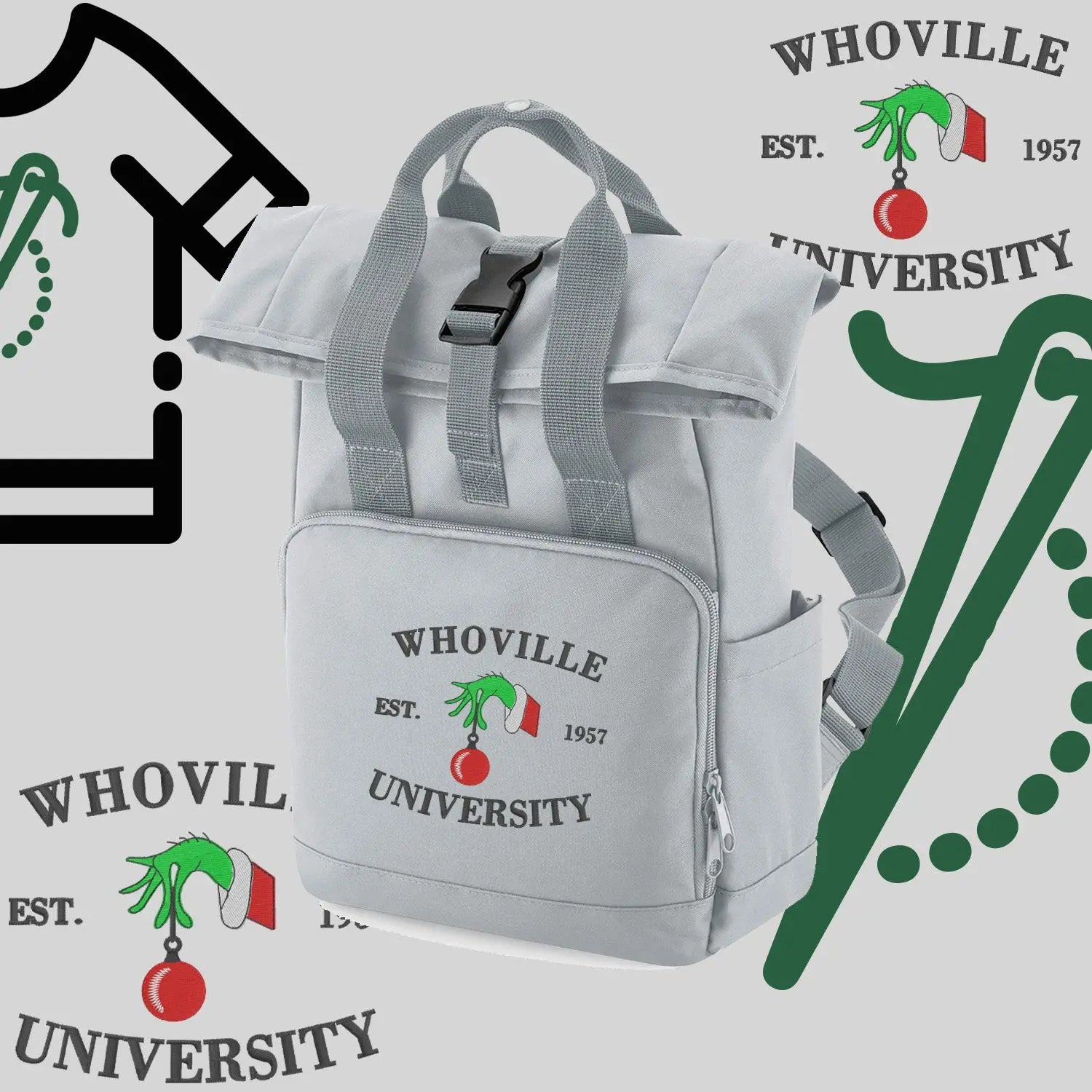 Plecak "Grinch University"-haft komputerowy, styl z przesłaniem Haft z radości