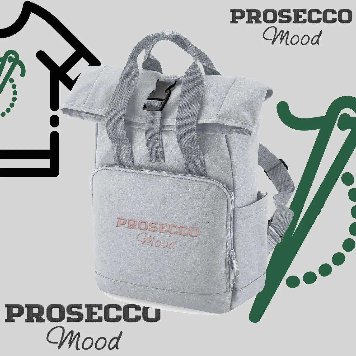 Plecak "Prosecco Mood"-haft komputerowy, styl z przesłaniem Haft z radości