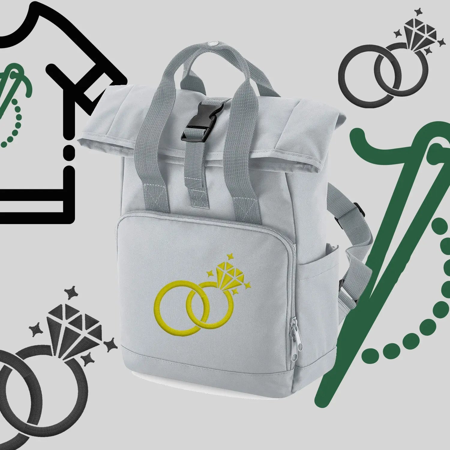 Plecak "Ślubne obrączki"-haft komputerowy, styl z przesłaniem Haft z radości