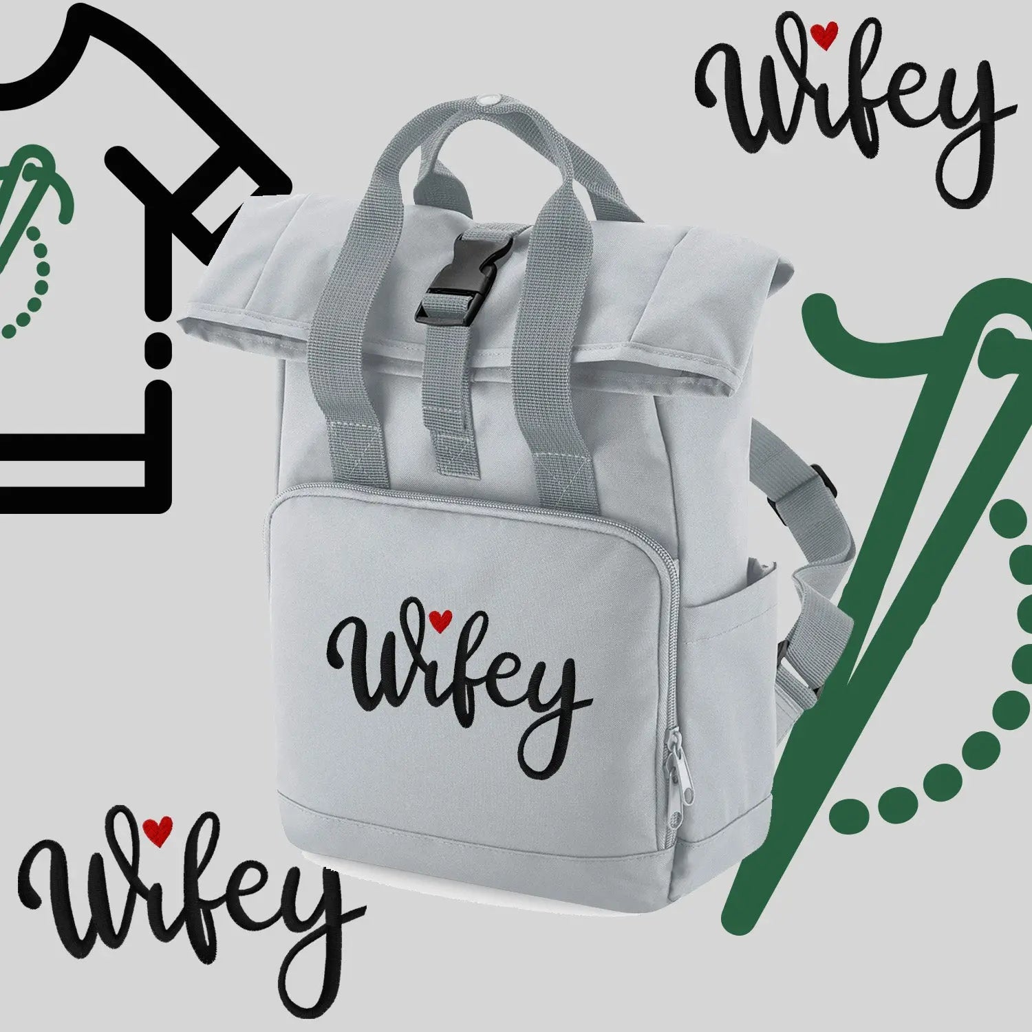 Plecak "Wifey"-haft komputerowy, styl z przesłaniem Haft z radości
