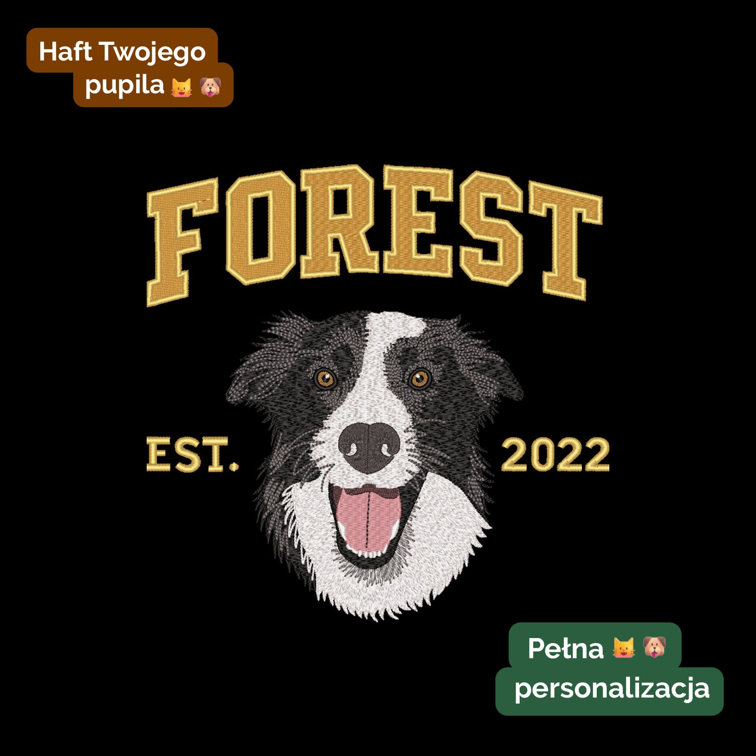 Bluza uniwersytecka z haftem pupila – personalizowana ze zdjęcia Haft z radości - nadruki i haft na odzieży Warszawa