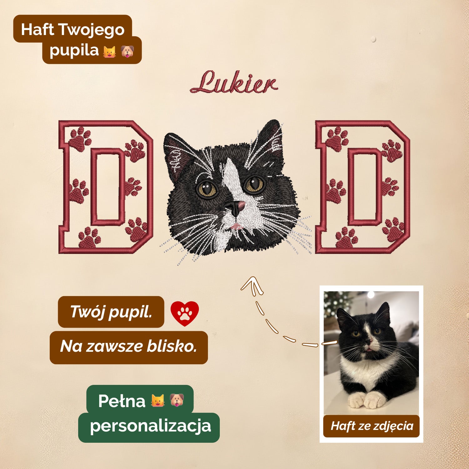 Personalizowana bluza CAT DAD z haftem pupila – różne kroje Haft z radości - nadruki i haft na odzieży Warszawa