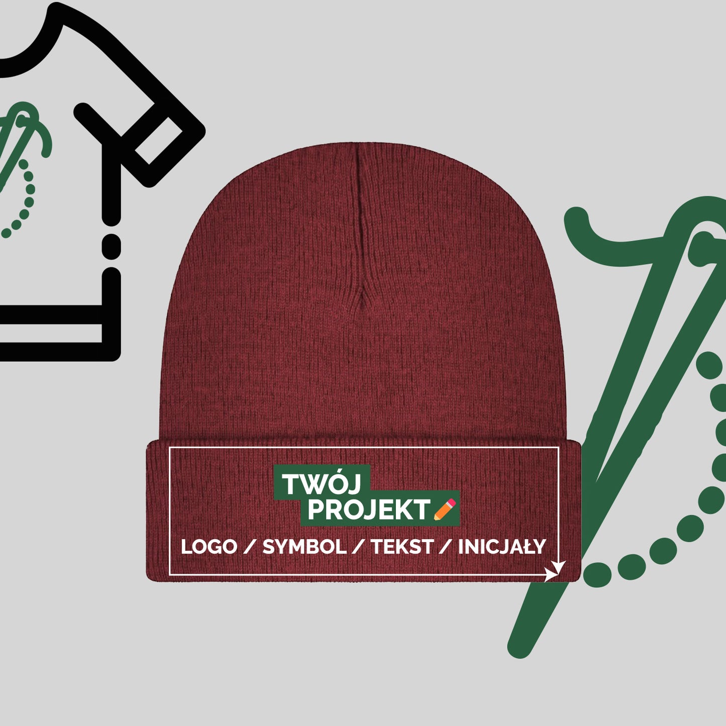 Czapka Zimowa z Haftem Komputerowym – Twój Projekt: Tekst, Logo, Symbol lub Inicjały