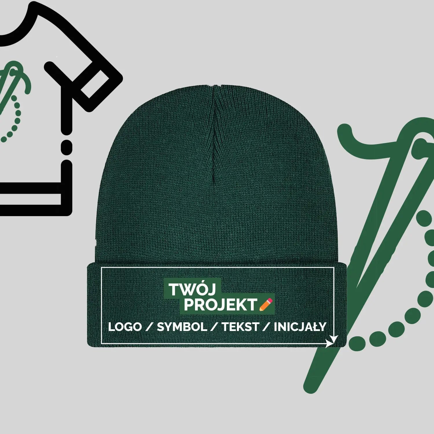 Czapka Zimowa z Haftem Komputerowym – Twój Projekt: Tekst, Logo, Symbol lub Inicjały Haft z radości