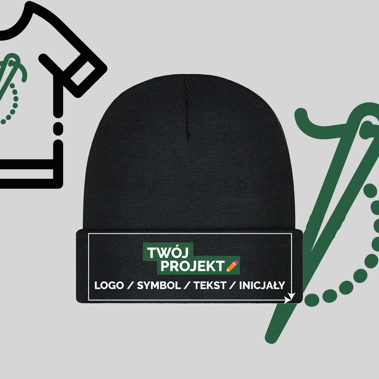 Czapka Zimowa z Haftem Komputerowym – Twój Projekt: Tekst, Logo, Symbol lub Inicjały