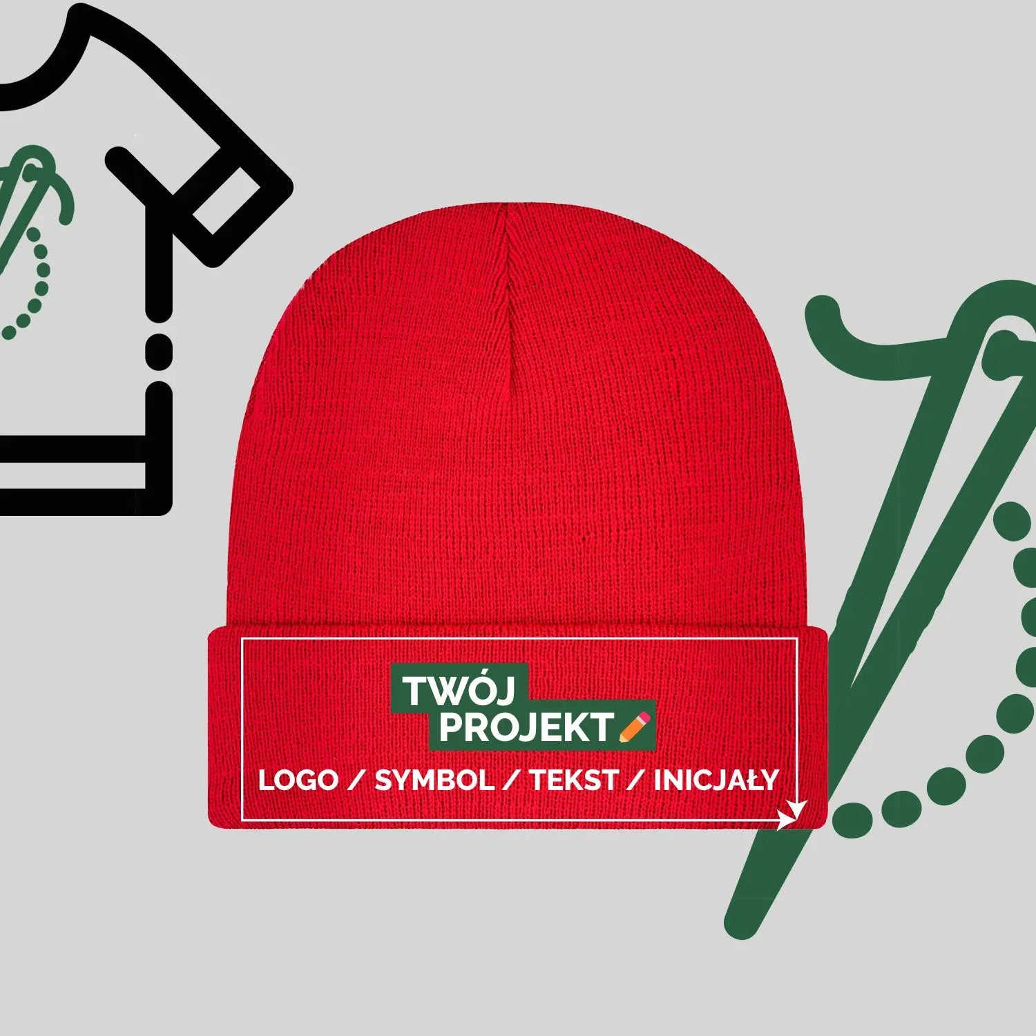 Czapka Zimowa z Haftem Komputerowym – Twój Projekt: Tekst, Logo, Symbol lub Inicjały Haft z radości