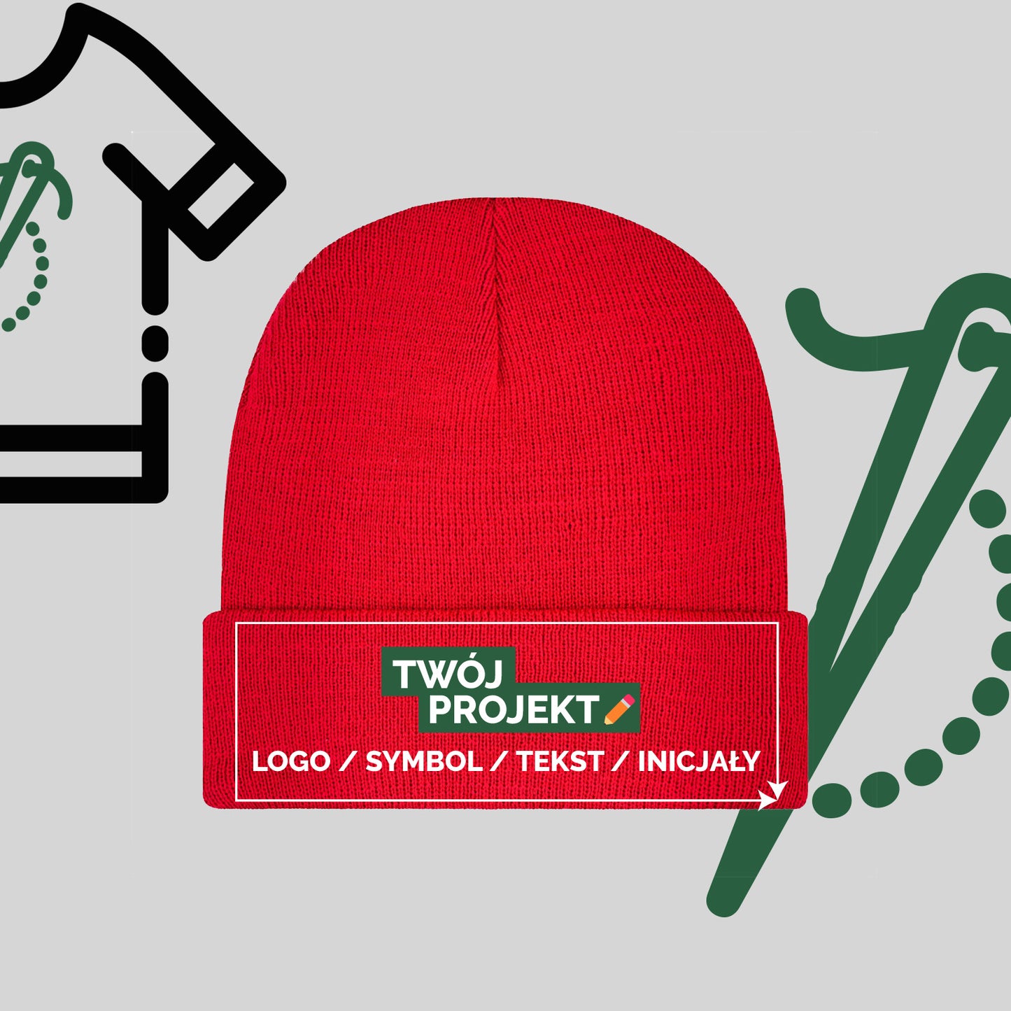 Czapka Zimowa z Haftem Komputerowym – Twój Projekt: Tekst, Logo, Symbol lub Inicjały