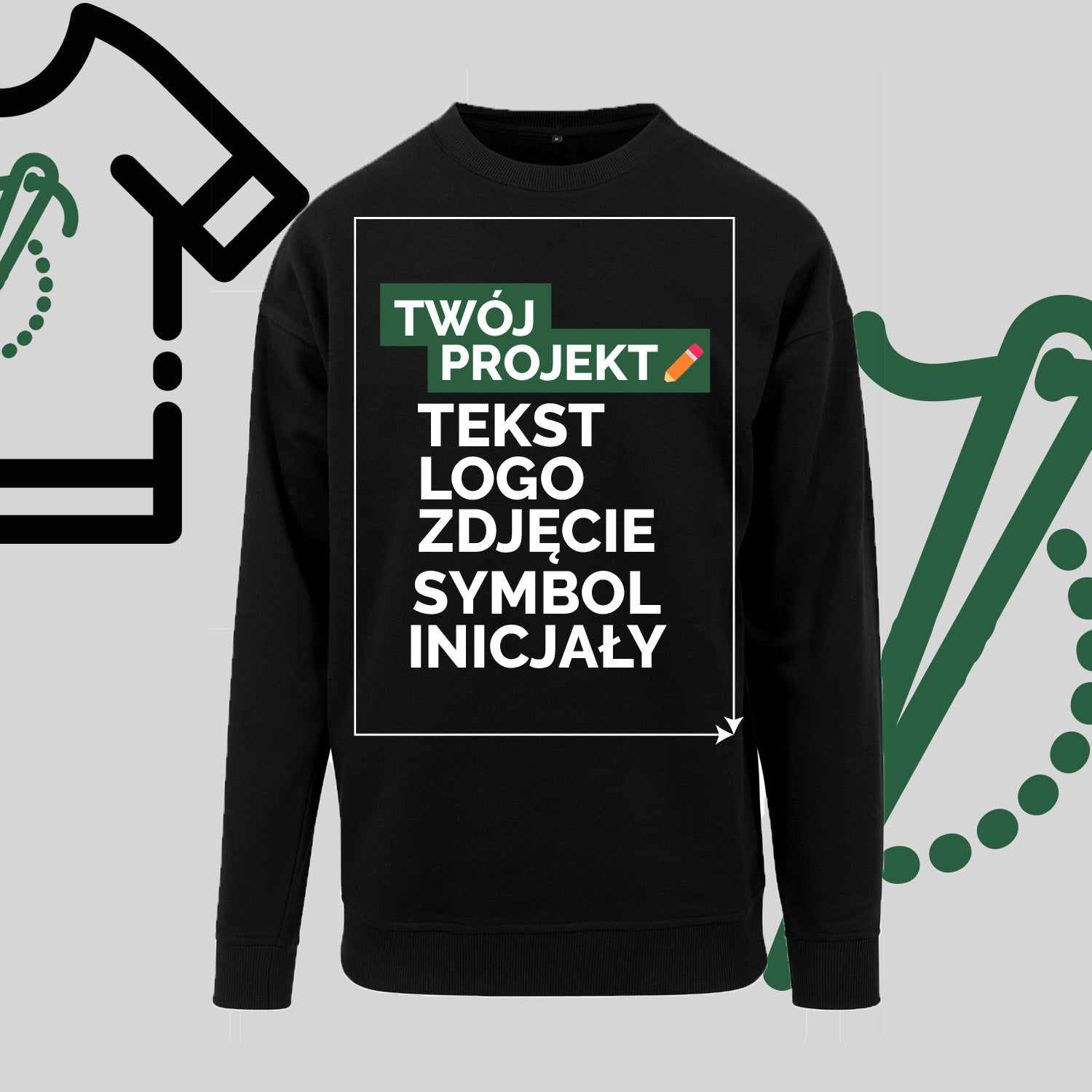 Bluza bez kaptura z Haftem Komputerowym – Twój Projekt: Tekst, Logo, Symbol lub Inicjały