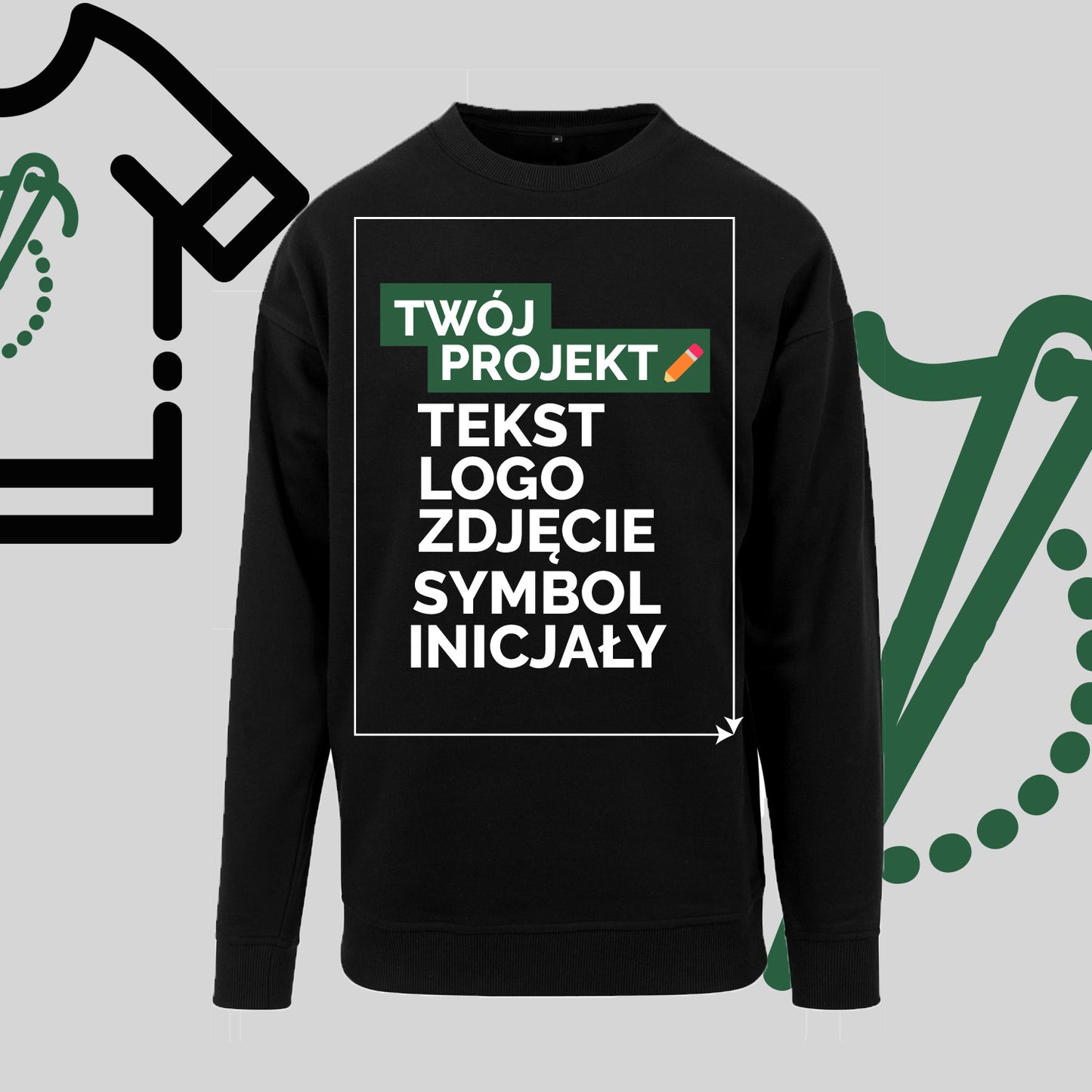 Bluza bez kaptura z Haftem Komputerowym – Twój Projekt: Tekst, Logo, Symbol lub Inicjały