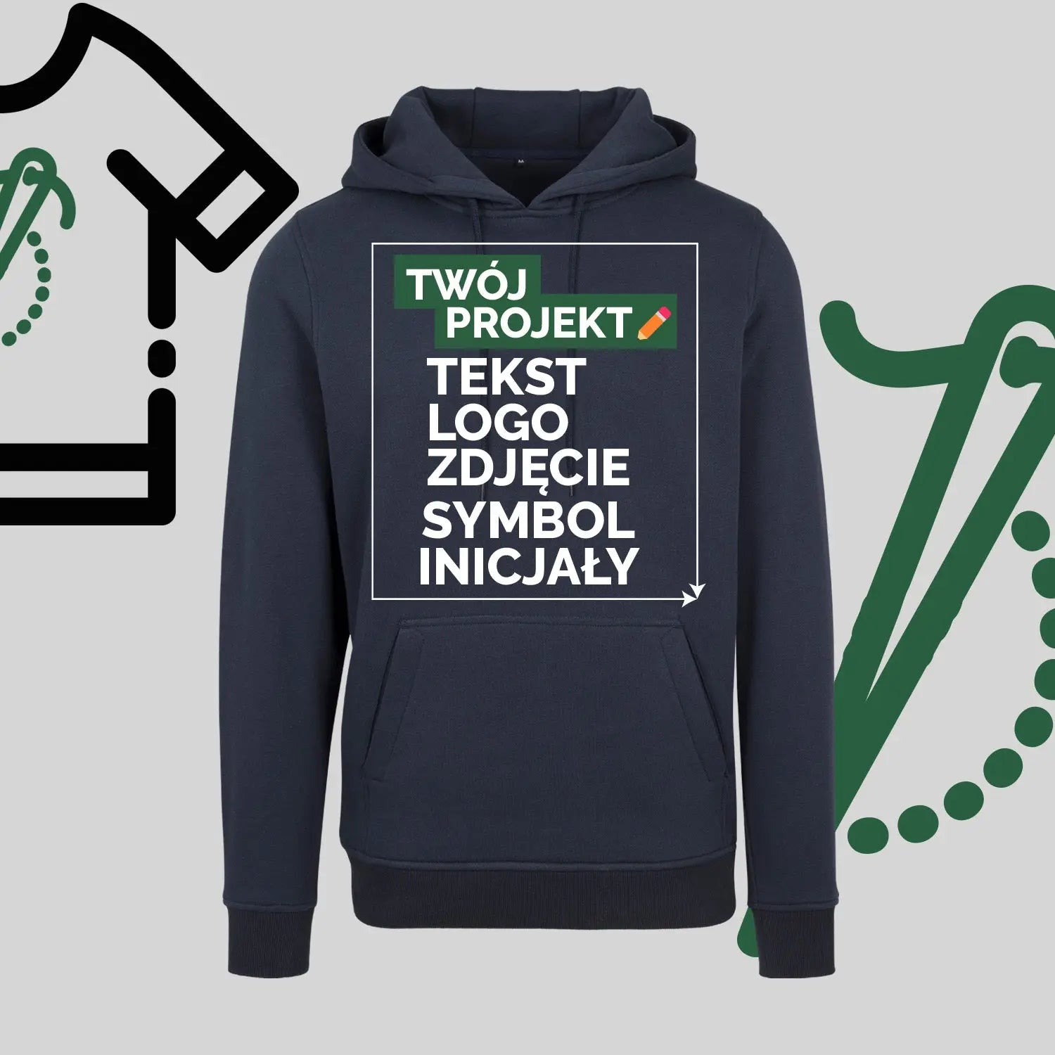 Bluza z Kapturem z Haftem Komputerowym – Twój Projekt: Tekst, Logo, Symbol lub Inicjały Haft z radości