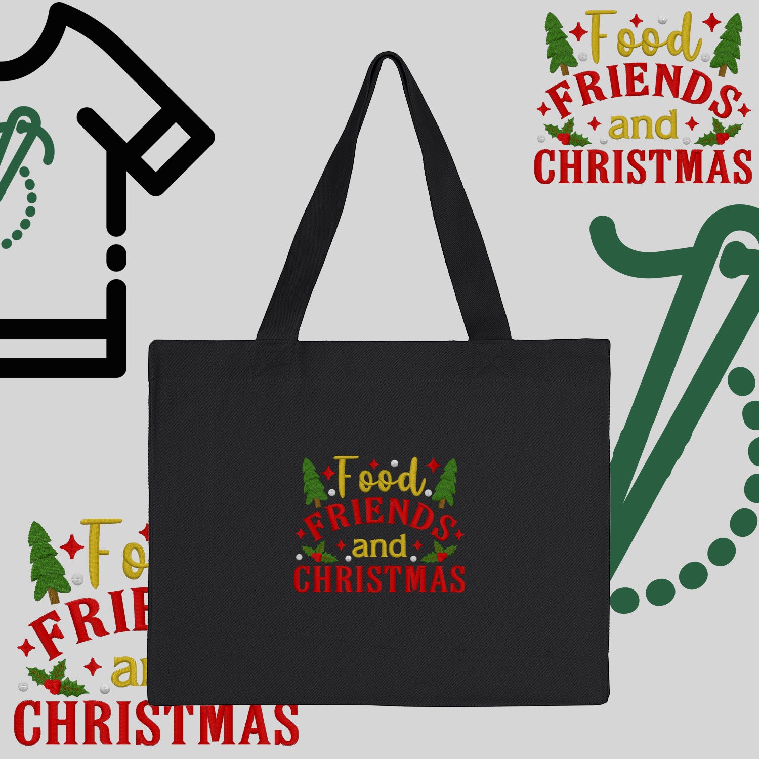 Torba bawełniana "Food, Friends and Christmas"-haft komputerowy, styl z przesłaniem