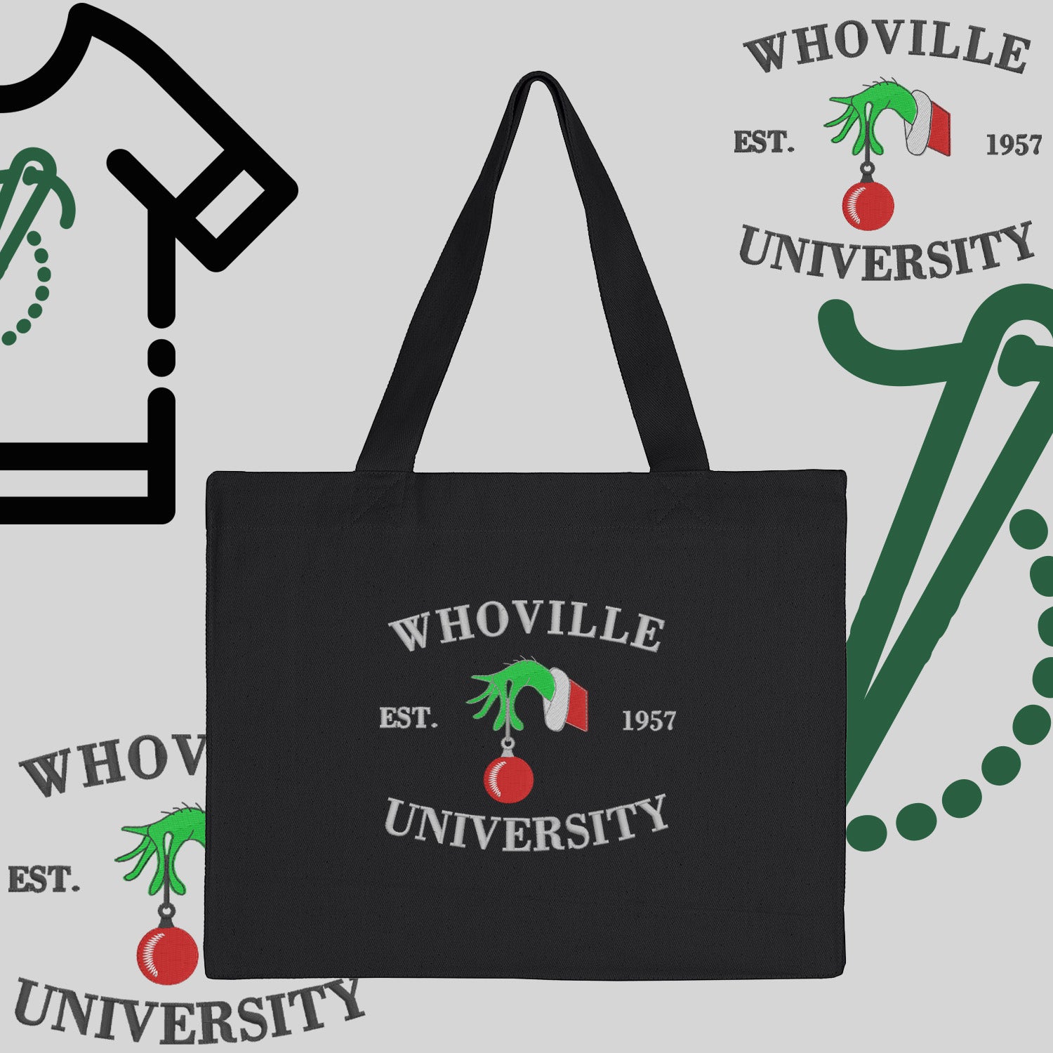 Torba bawełniana "Grinch University"-haft komputerowy, styl z przesłaniem