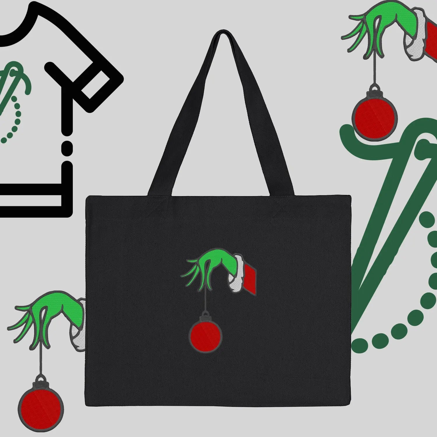 Torba bawełniana "Grinch Bombka"-haft komputerowy, styl z przesłaniem Haft z radości