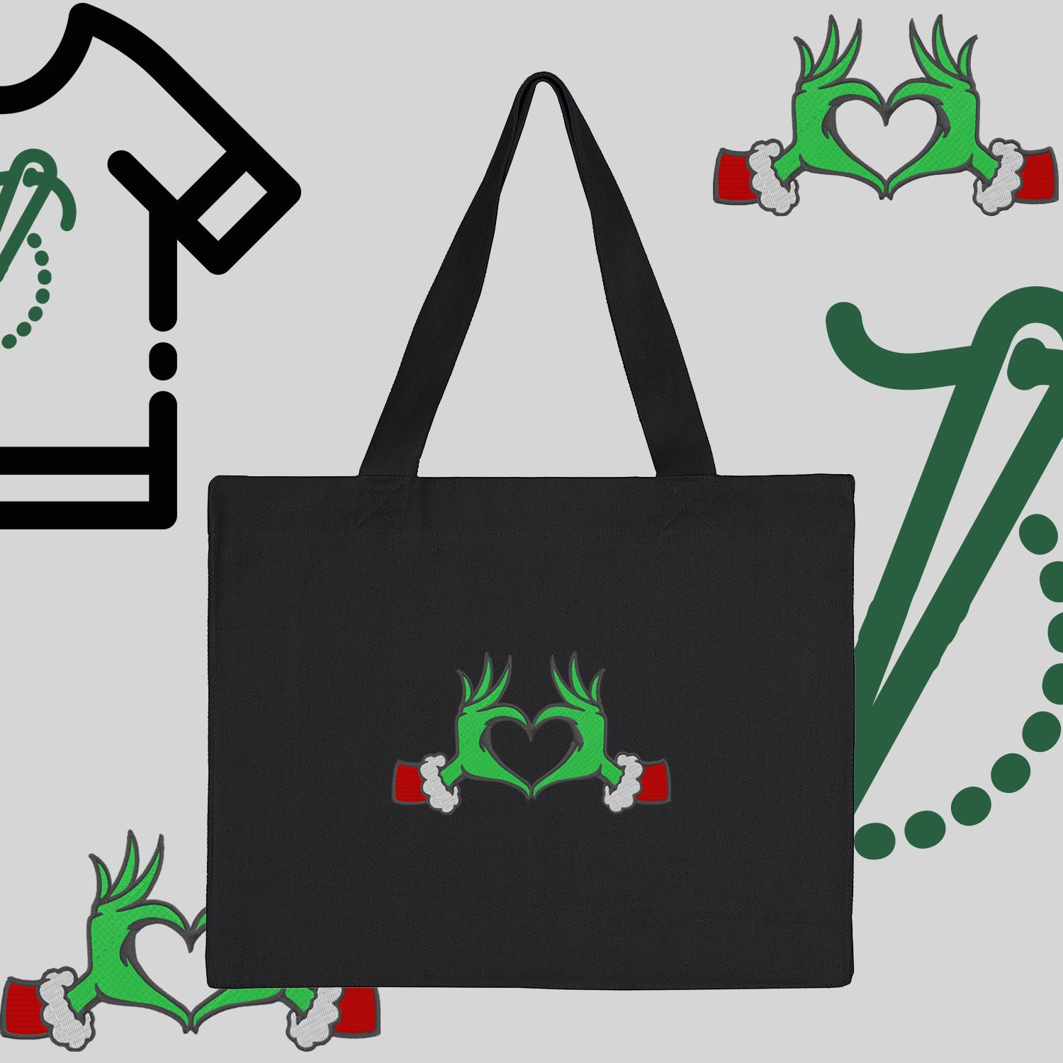 Torba bawełniana "Grinch Serce"-haft komputerowy, styl z przesłaniem