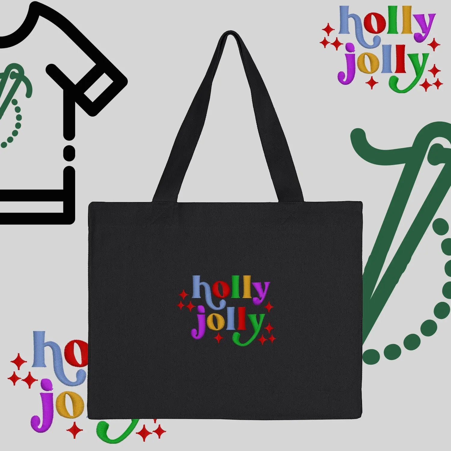 Torba bawełniana "Holly Jolly"-haft komputerowy, styl z przesłaniem Haft z radości