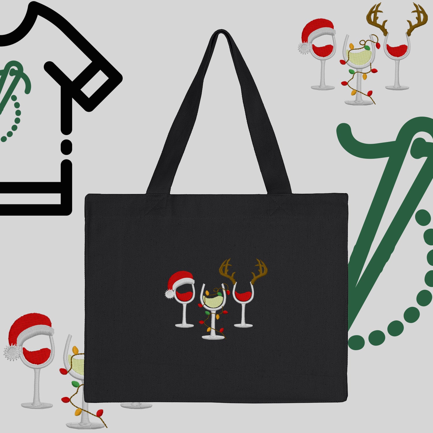 Torba bawełniana "Kieliszki Świąteczne"-haft komputerowy, styl z przesłaniem