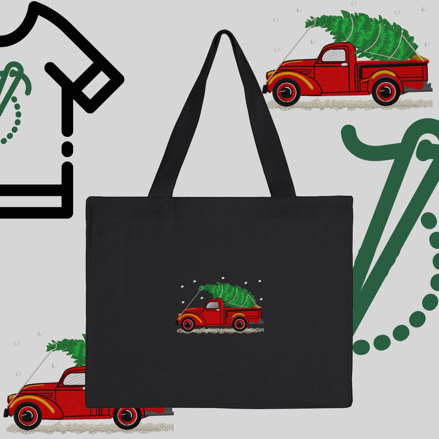 Torba bawełniana "Pickup z choinką"-haft komputerowy, styl z przesłaniem