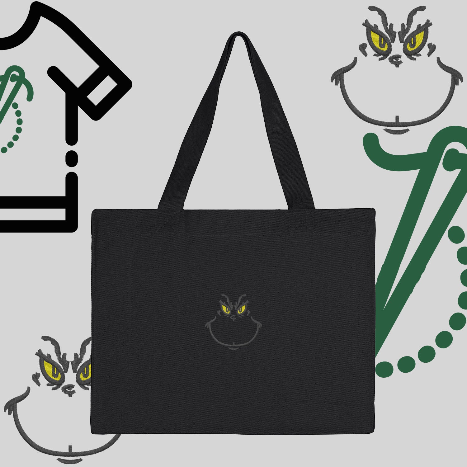 Torba bawełniana "Grinch"-haft komputerowy, styl z przesłaniem