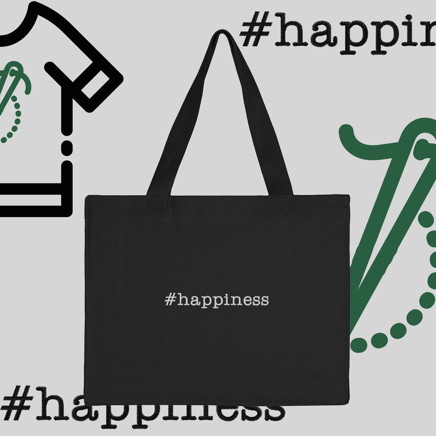 Torba bawełniana "#happiness"-haft komputerowy, styl z przesłaniem