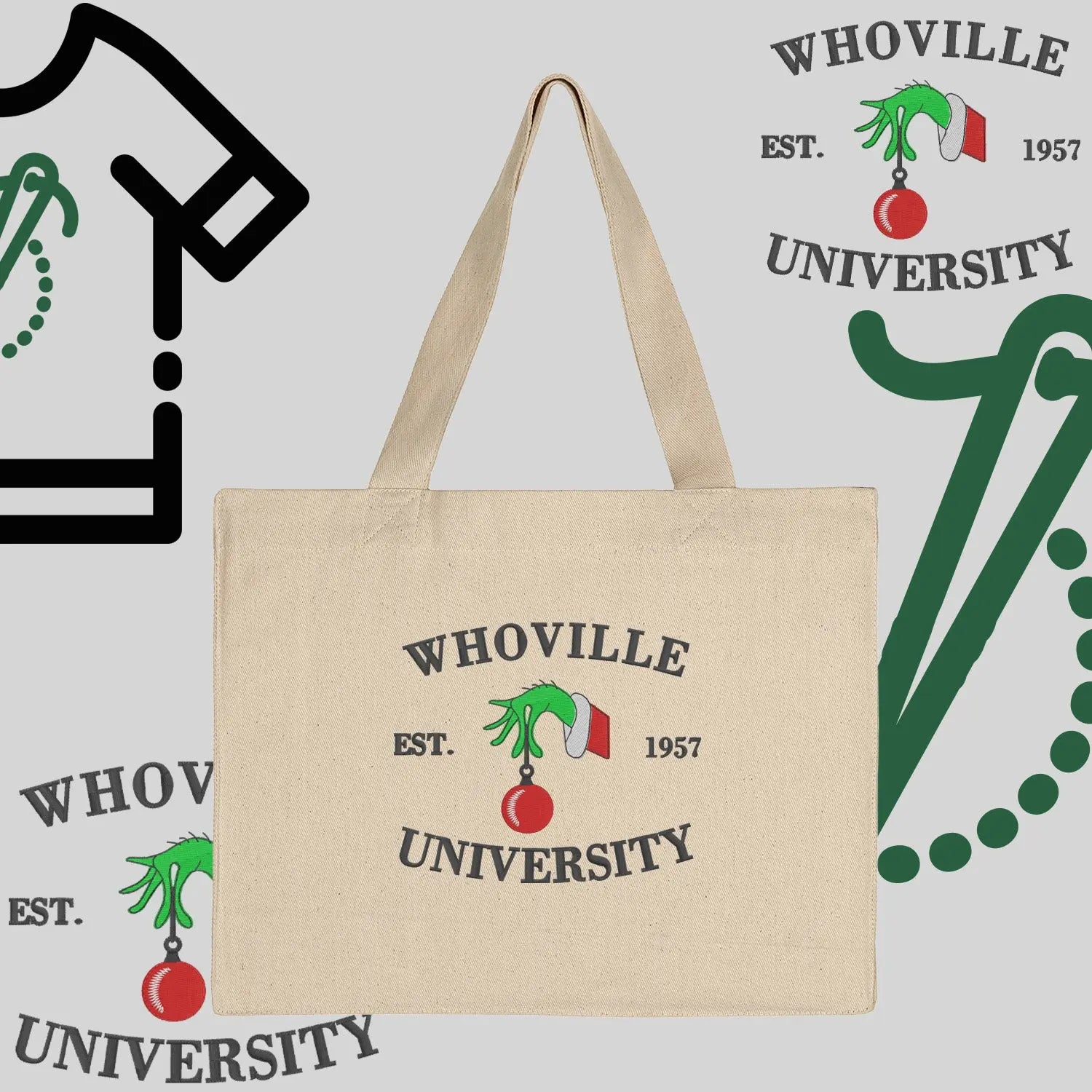 Torba bawełniana "Grinch University"-haft komputerowy, styl z przesłaniem Haft z radości