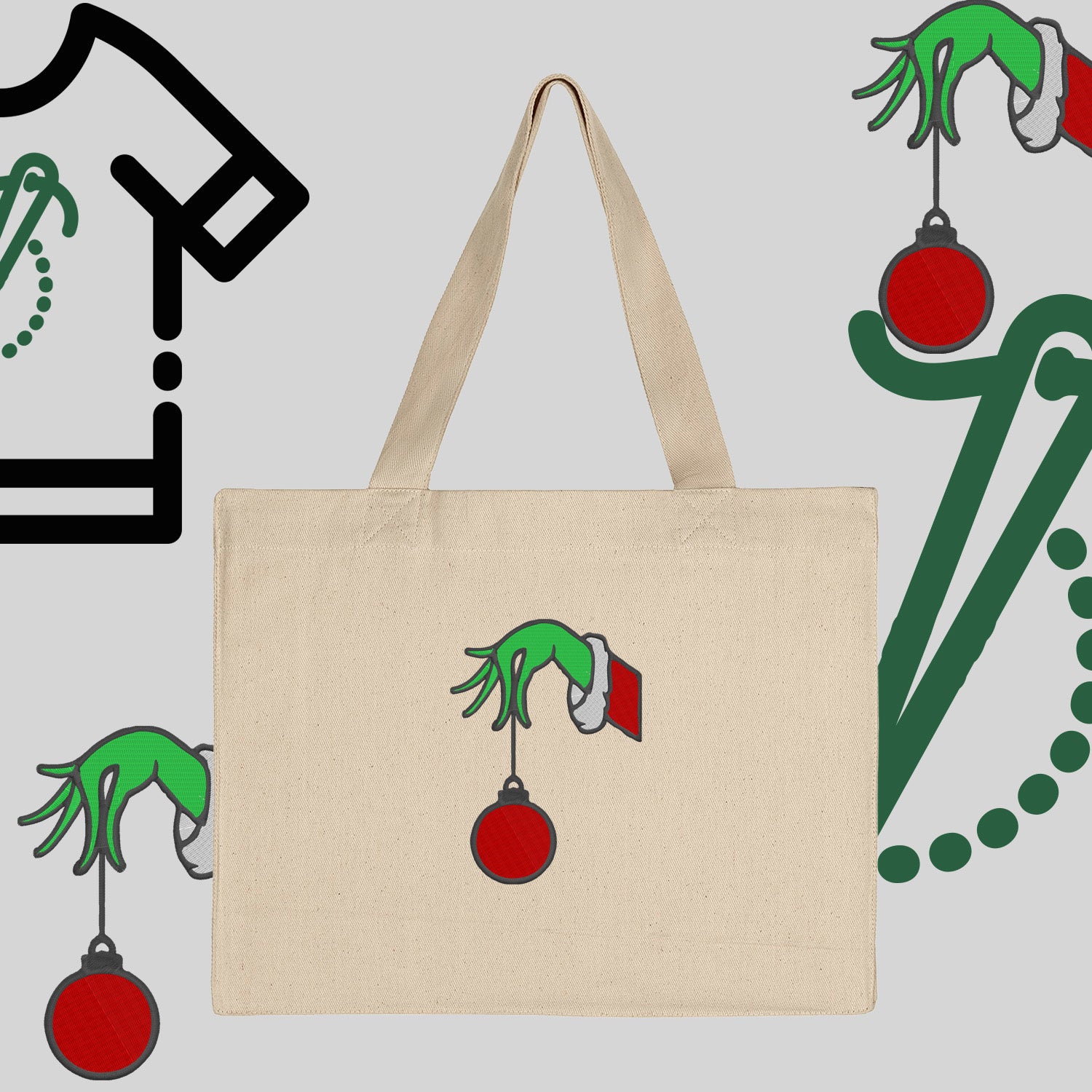 Torba bawełniana "Grinch Bombka"-haft komputerowy, styl z przesłaniem