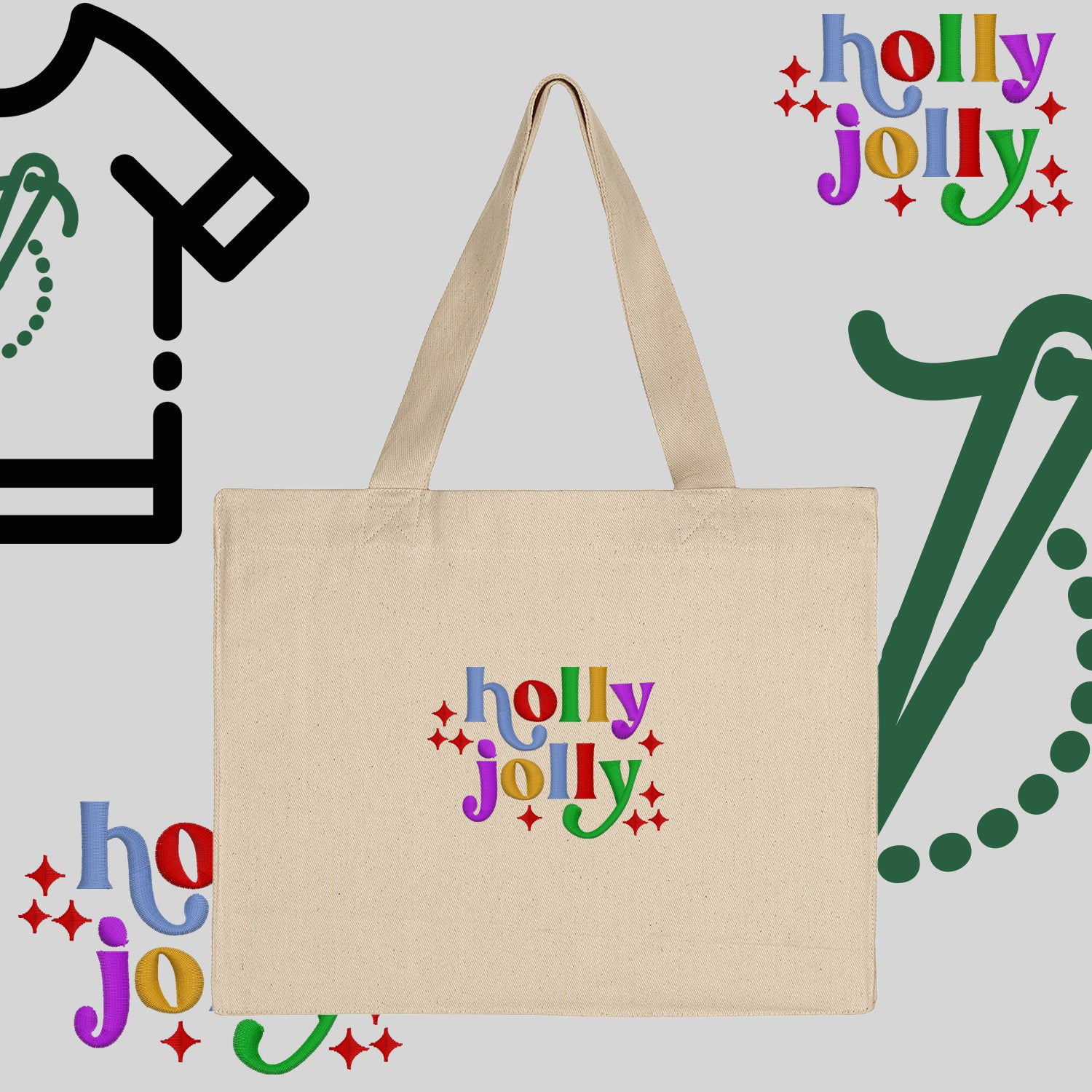 Torba bawełniana "Holly Jolly"-haft komputerowy, styl z przesłaniem