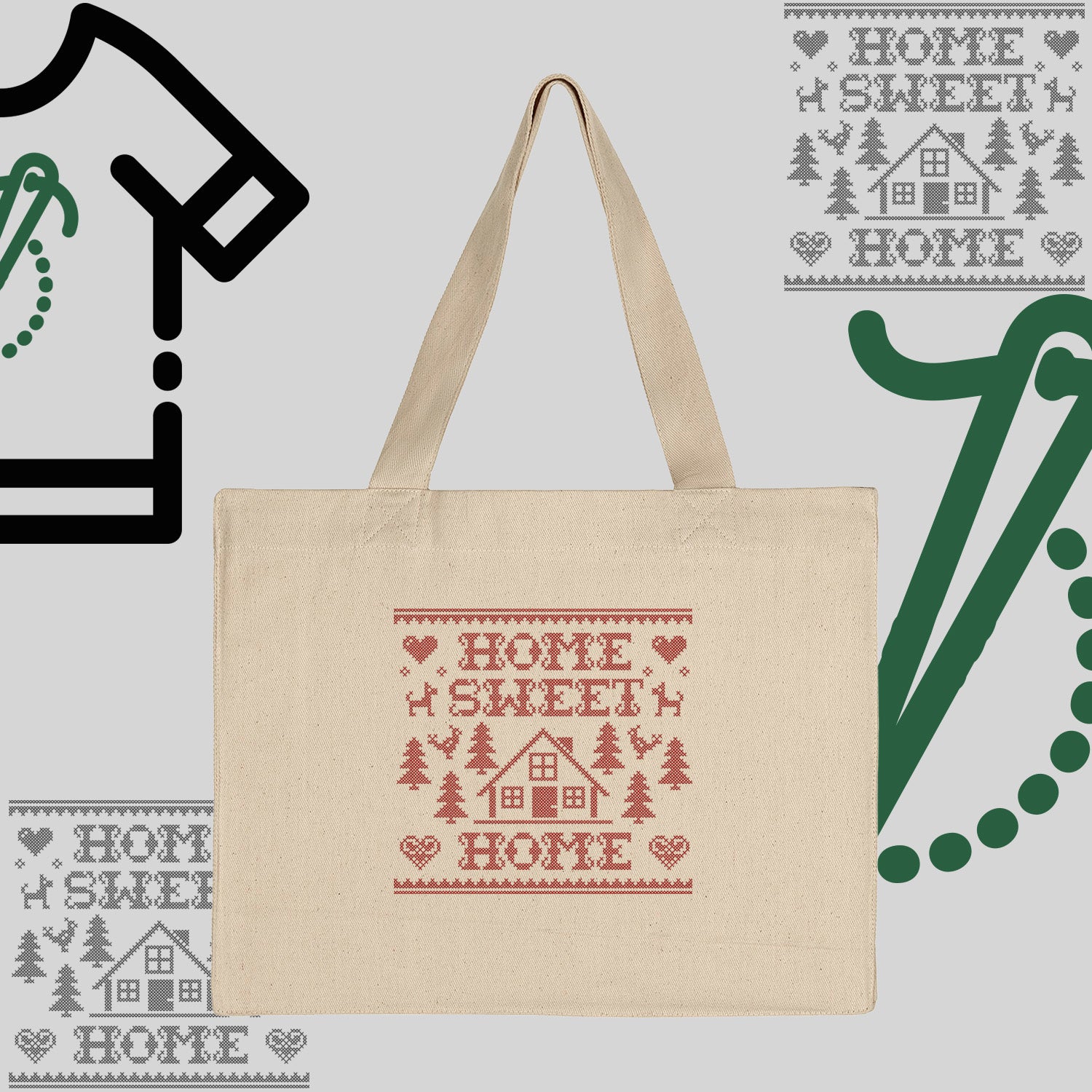 Torba bawełniana "Home Sweet Home"-haft komputerowy, styl z przesłaniem