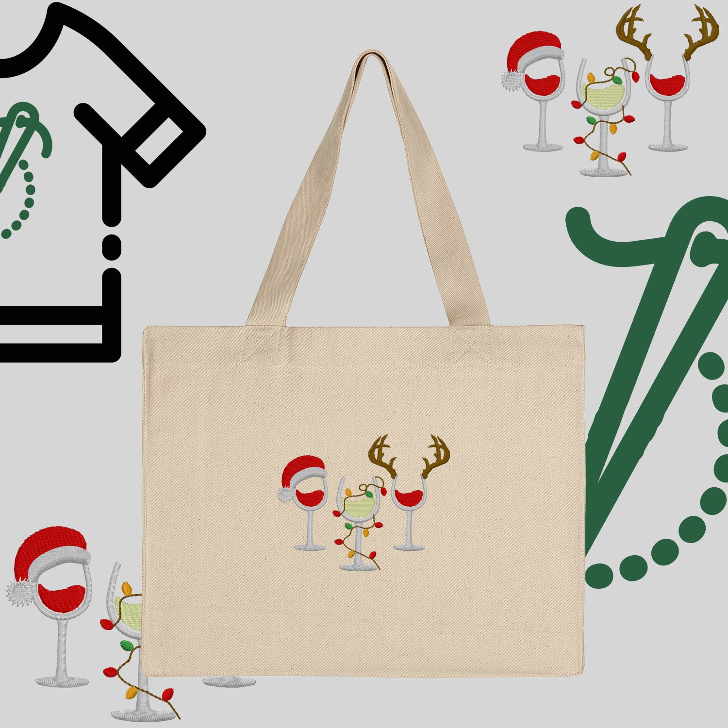 Torba bawełniana "Kieliszki Świąteczne"-haft komputerowy, styl z przesłaniem