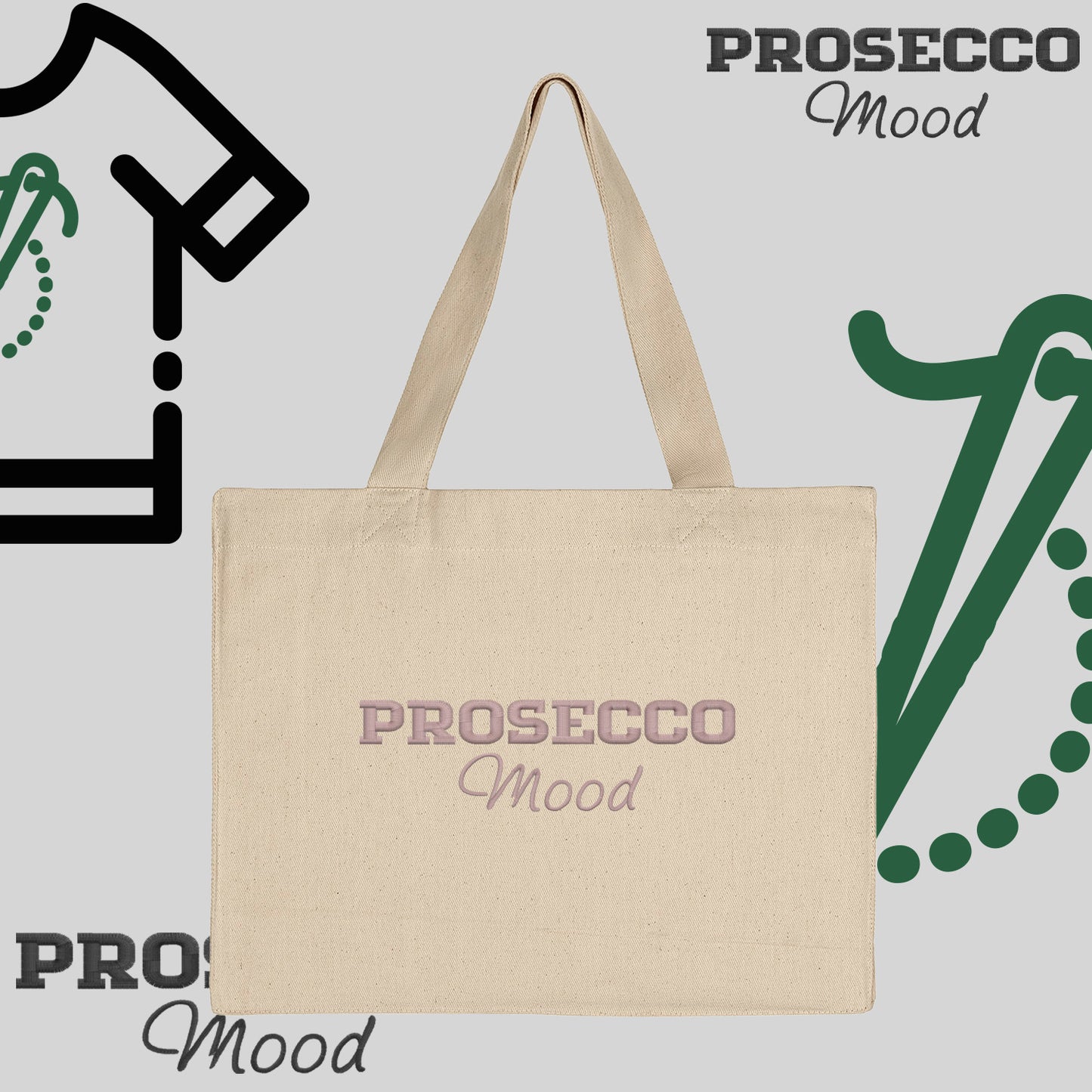 Torba bawełniana "prossecco mood"-haft komputerowy, styl z przesłaniem