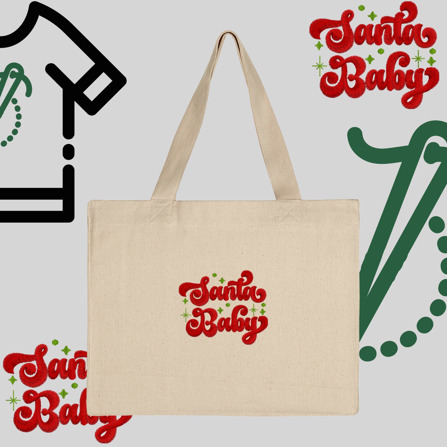 Torba bawełniana "Santa Baby"-haft komputerowy, styl z przesłaniem