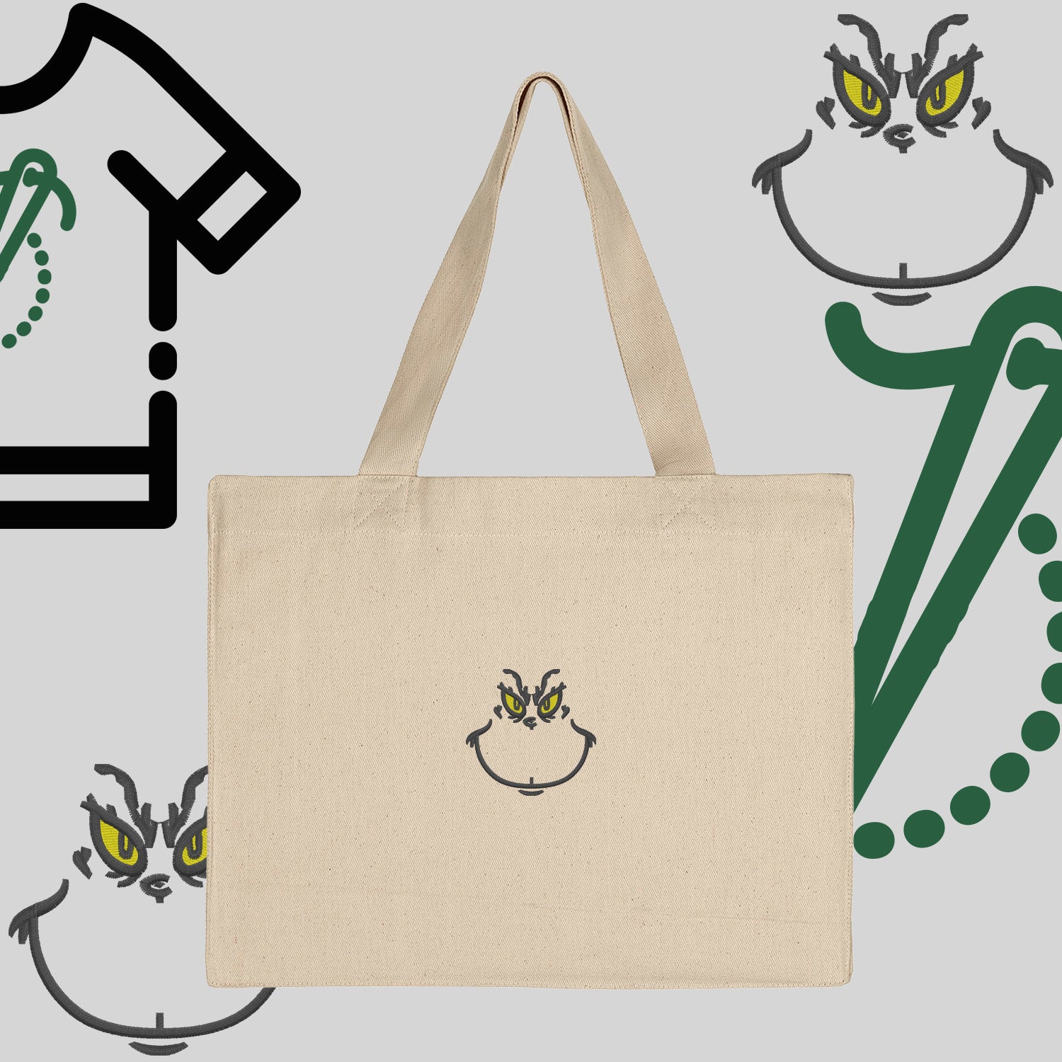 Torba bawełniana "Grinch"-haft komputerowy, styl z przesłaniem