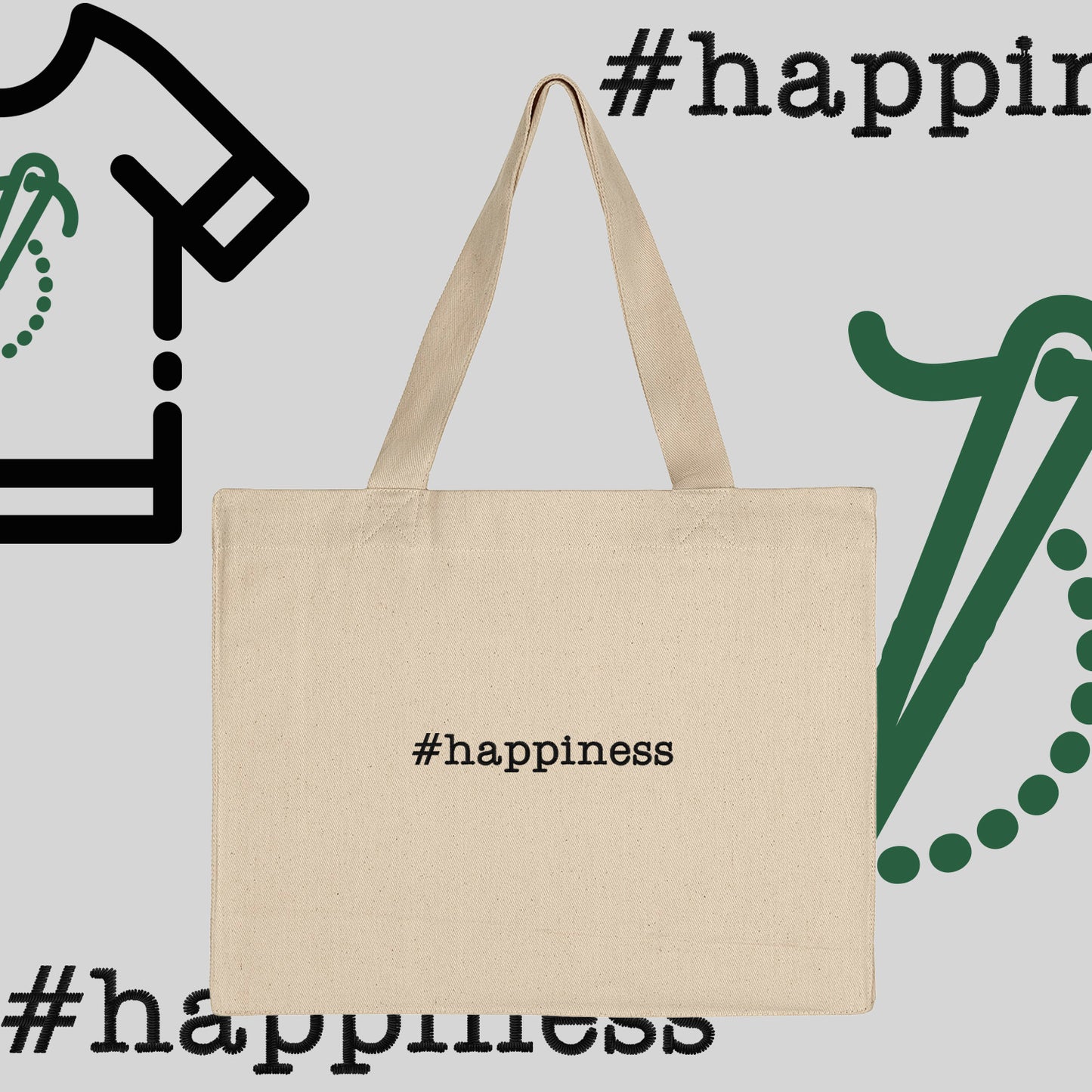 Torba bawełniana "#happiness"-haft komputerowy, styl z przesłaniem