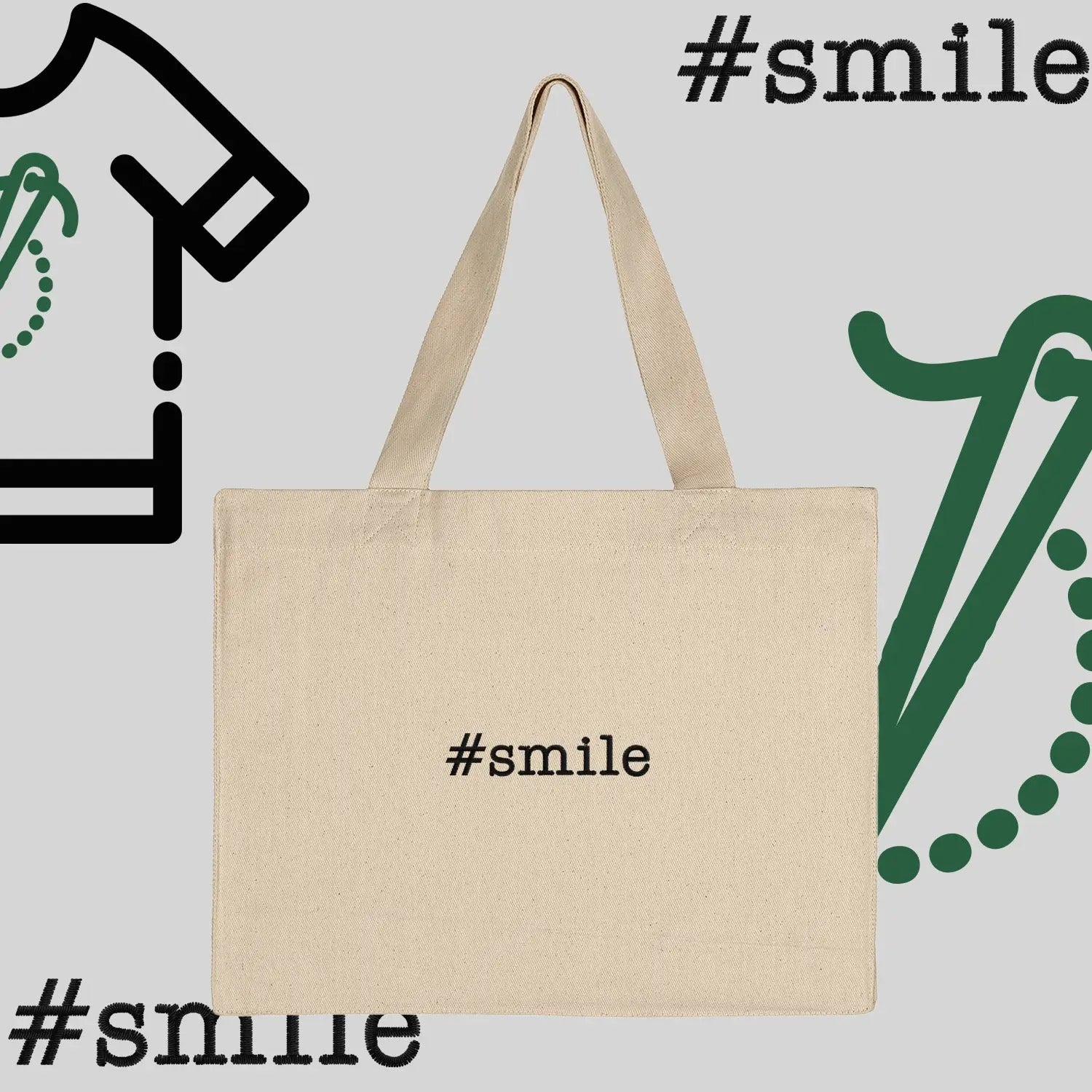 Torba bawełniana "#smile"-haft komputerowy, styl z przesłaniem Haft z radości