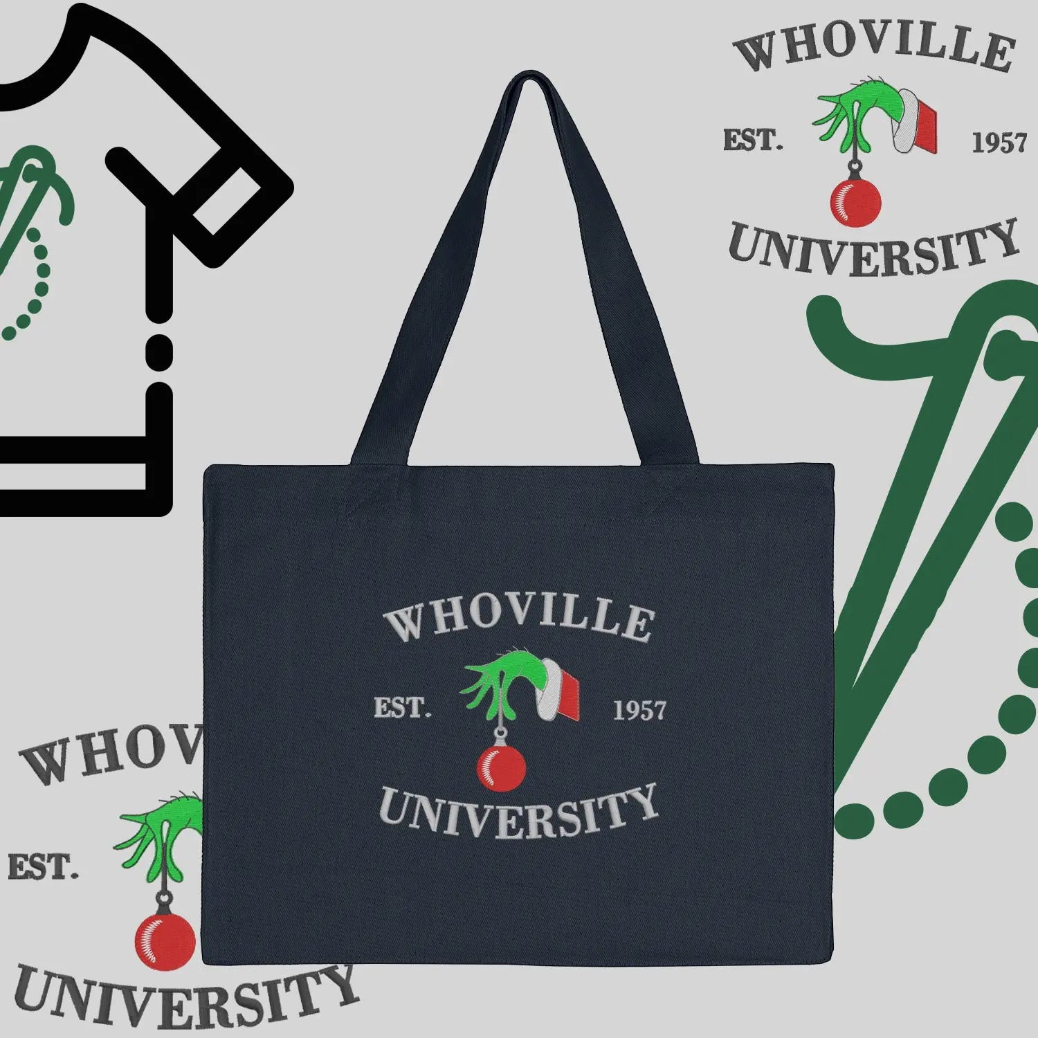 Torba bawełniana "Grinch University"-haft komputerowy, styl z przesłaniem Haft z radości